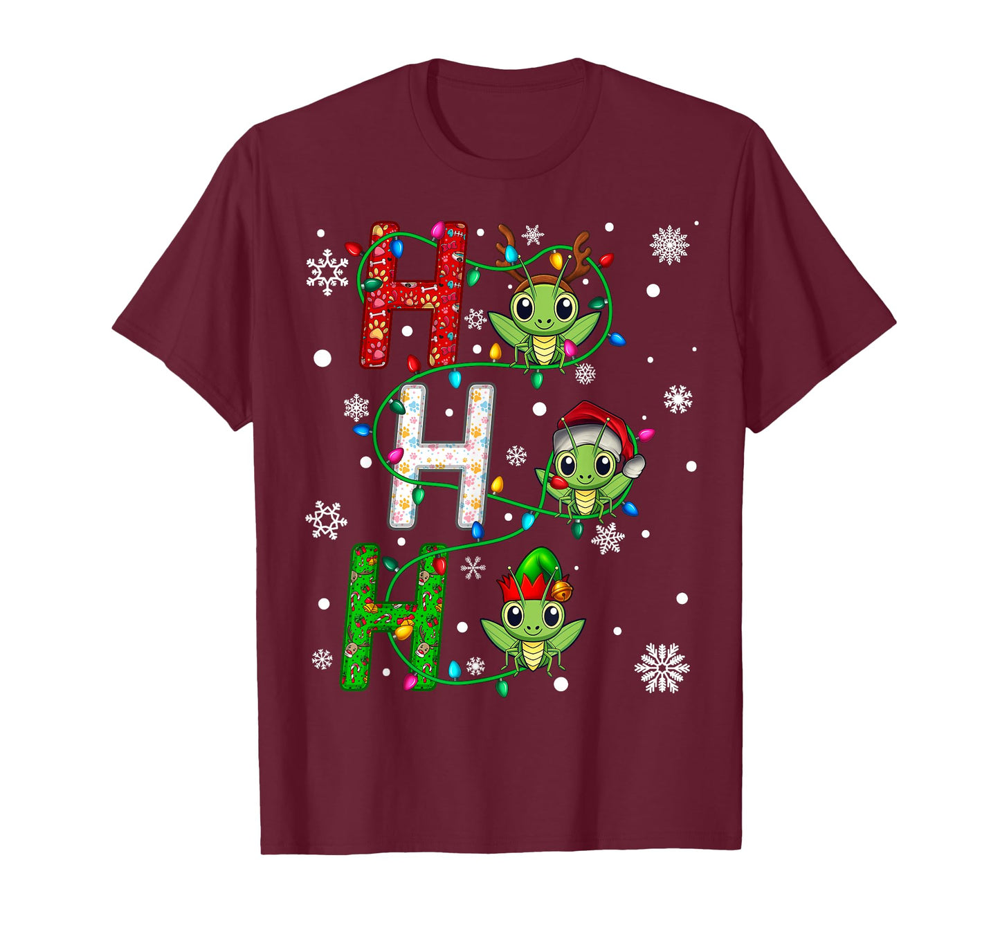 Christmas Santa Hat Ho Ho Ho Grasshopper Animal Xmas T-Shirt