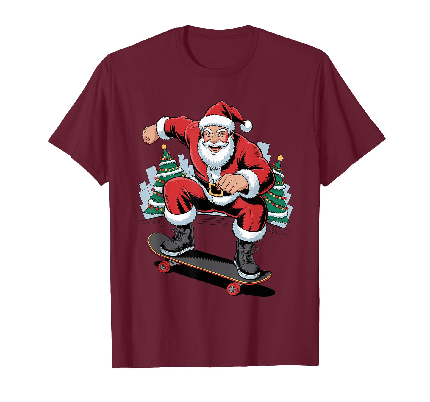 Santa Skateboarding Funny Skater Skating Lover Christmas T-Shirt