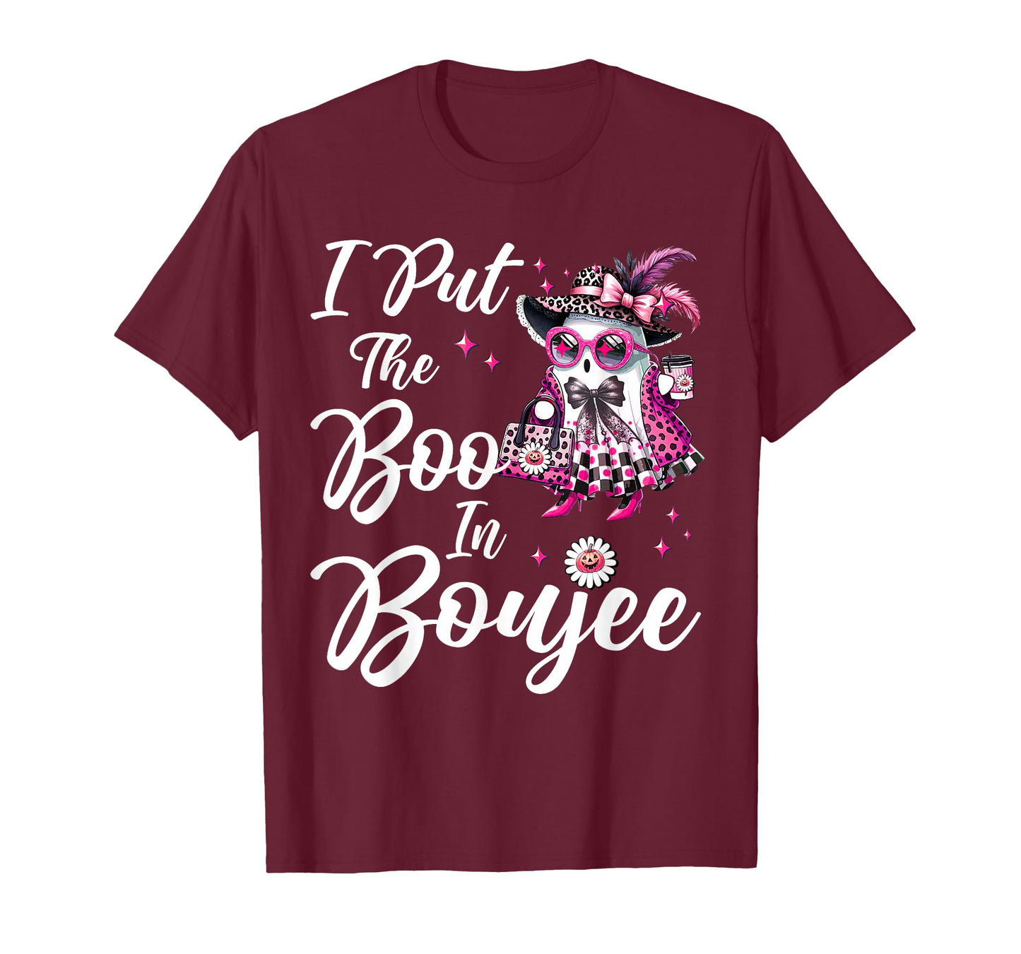I Put The Boo in Boujee Pink Retro Leopard Ghost Halloween T-Shirt