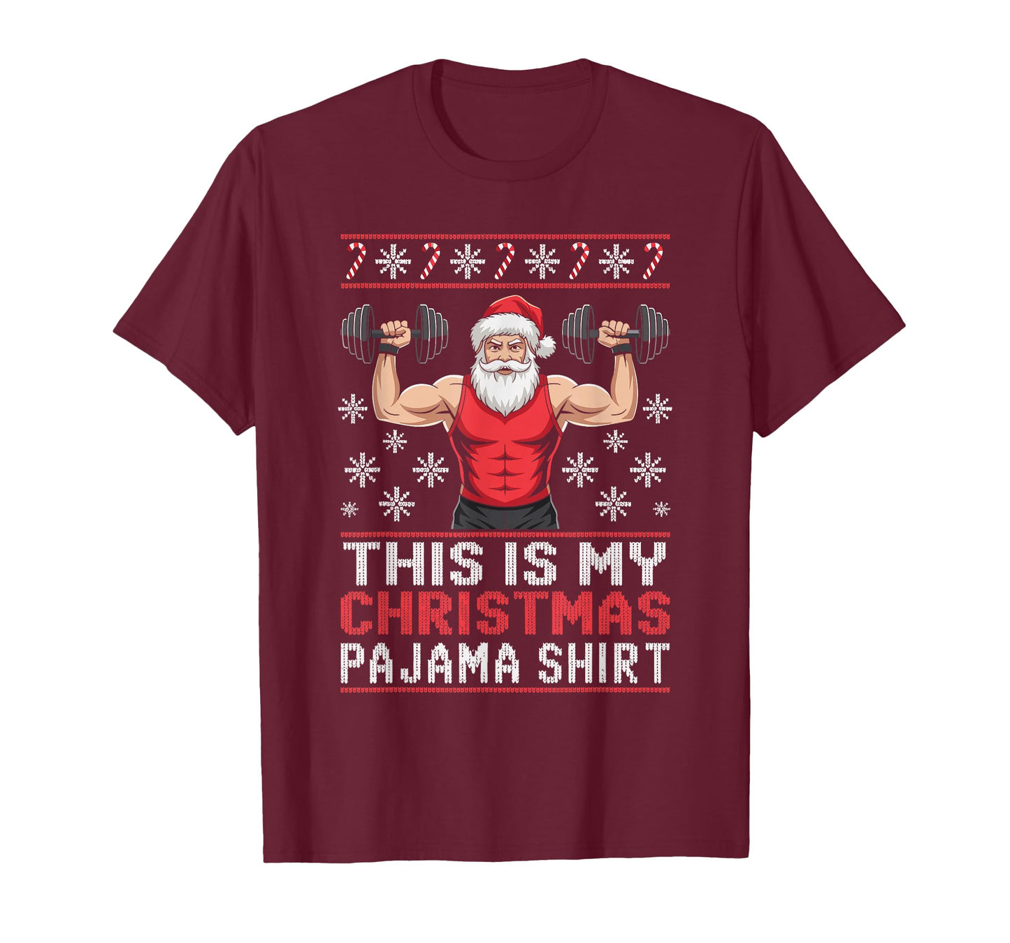 Santa Weightlifting Ugly Christmas Sweater Fitness Deadlift T-Shirt