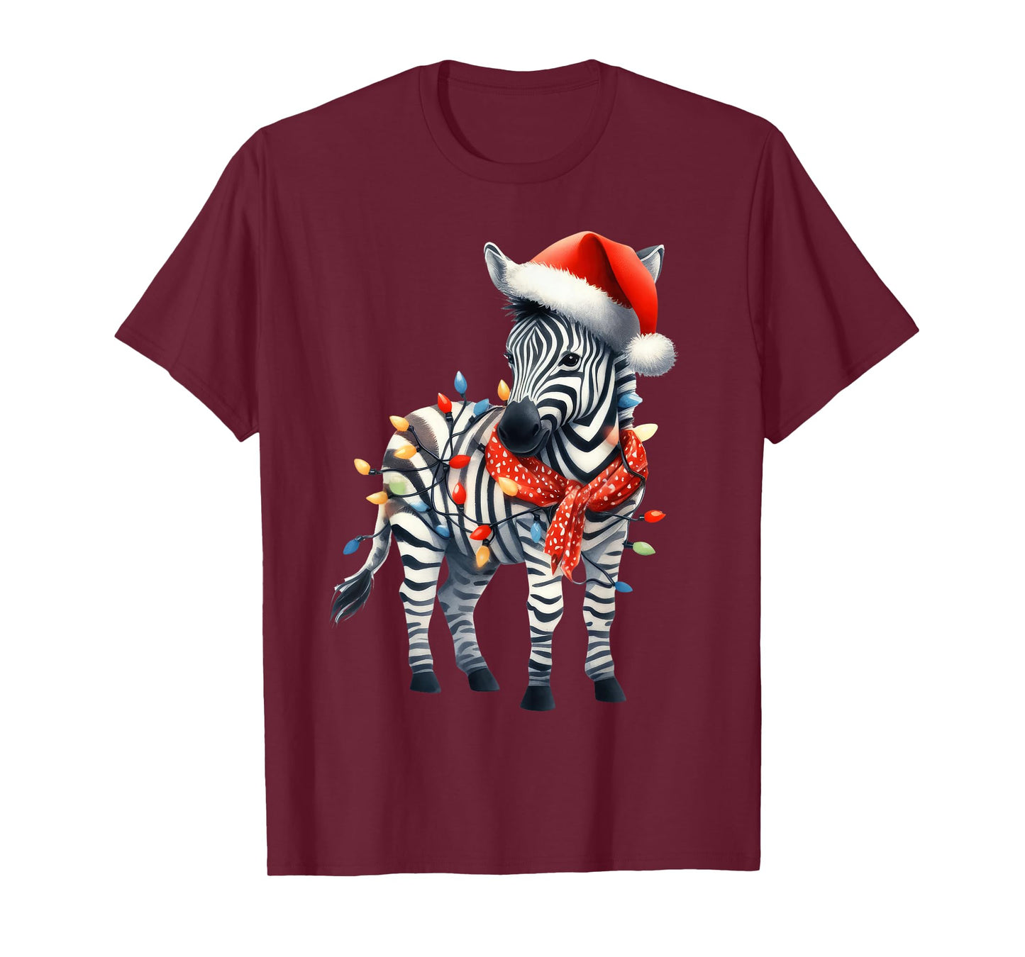 Zebra Christmas Lights Funny Santa Hat Merry Xmas T-Shirt