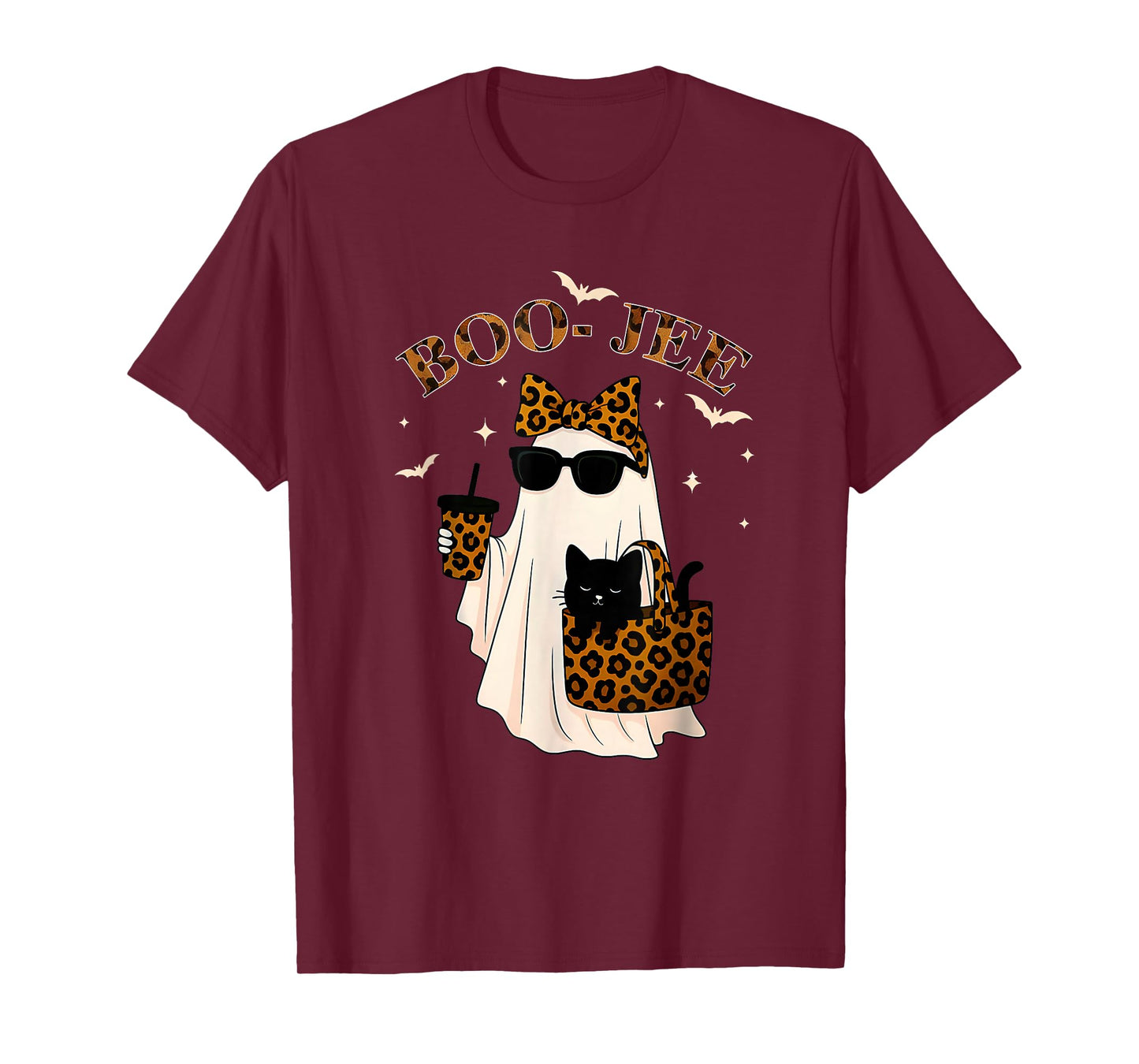 Coquette Leopard Ghost Coffee Boo-JEE Halloween Boujee Ghost T-Shirt