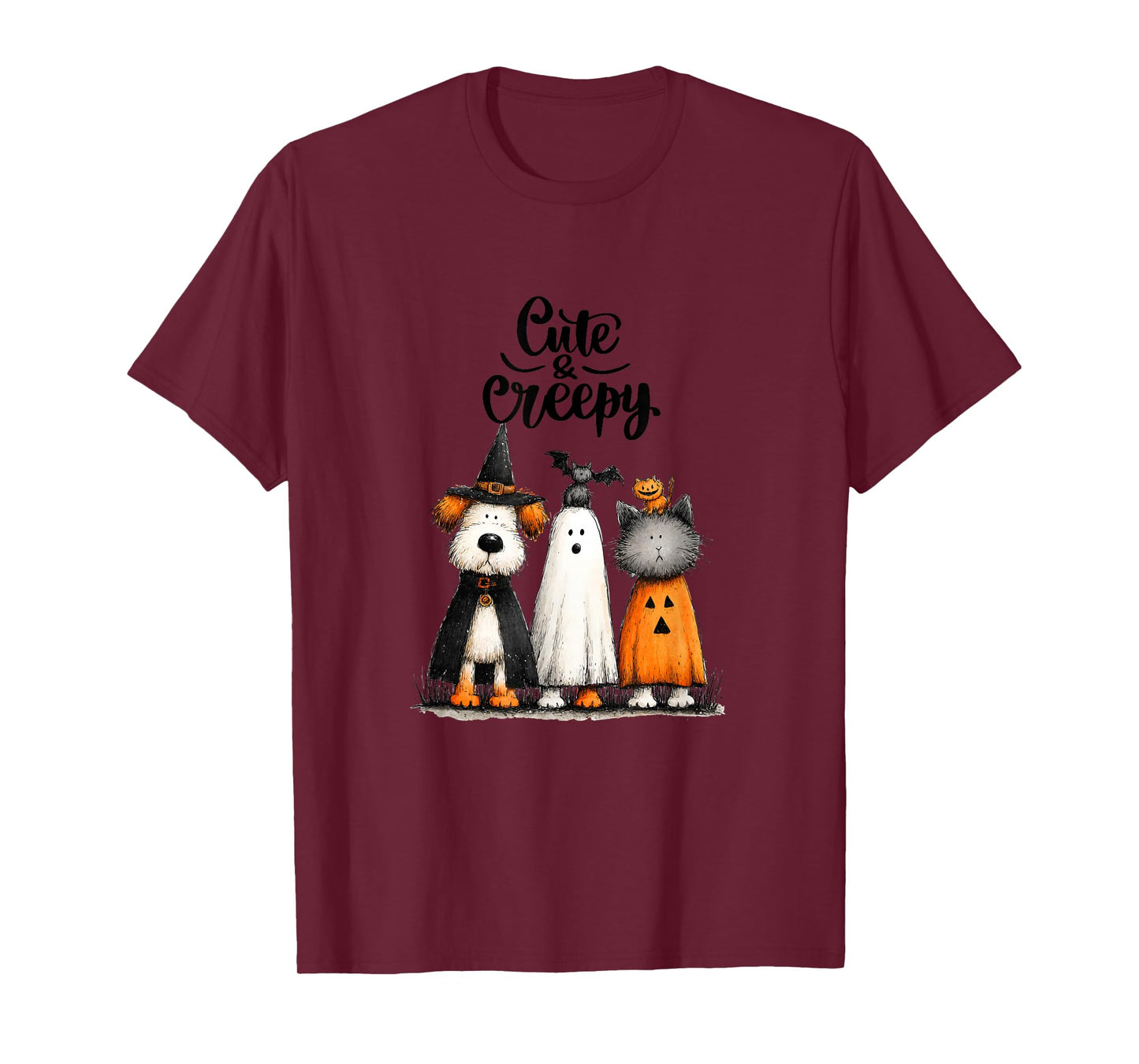 Whimsical Halloween Cat and Dog in Costume Design T-Shirt