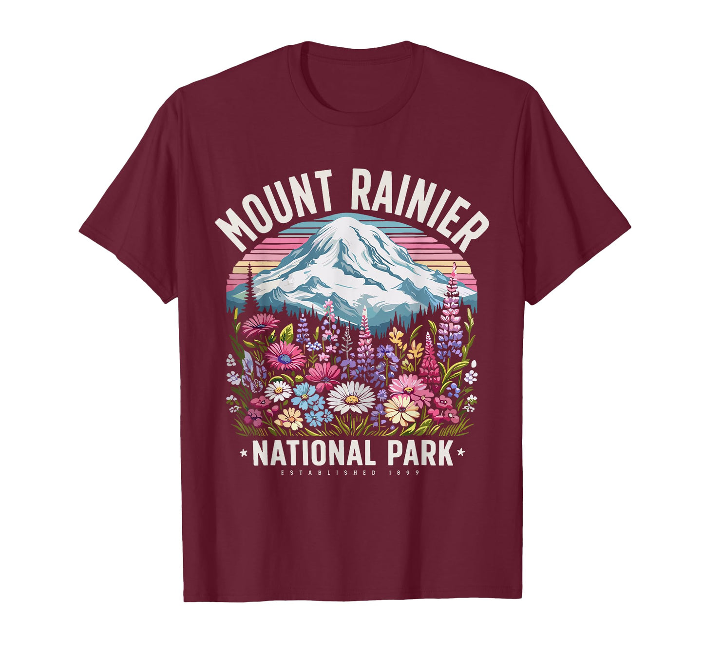 Floral Mount Rainier Washington Nature Lover Gift T-Shirt
