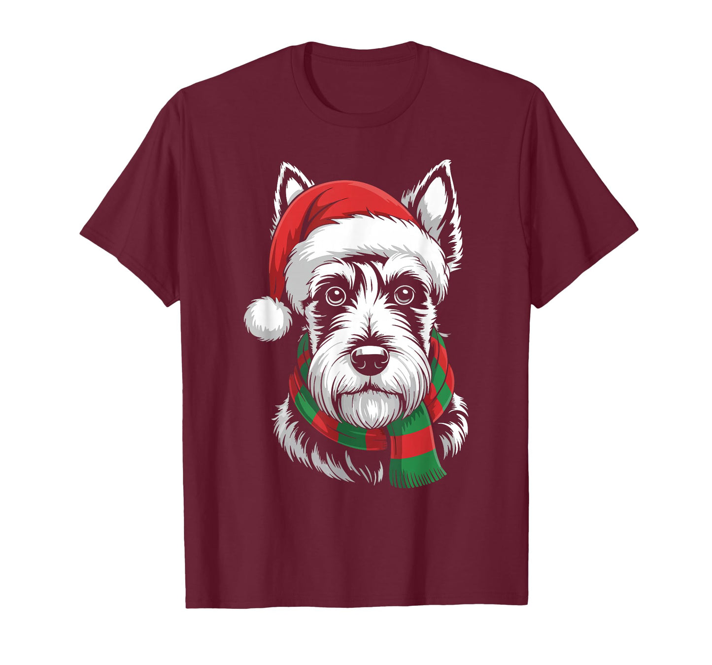 Scottish Terrier Dog Xmas Santa Hat Scarf Christmas Costume T-Shirt