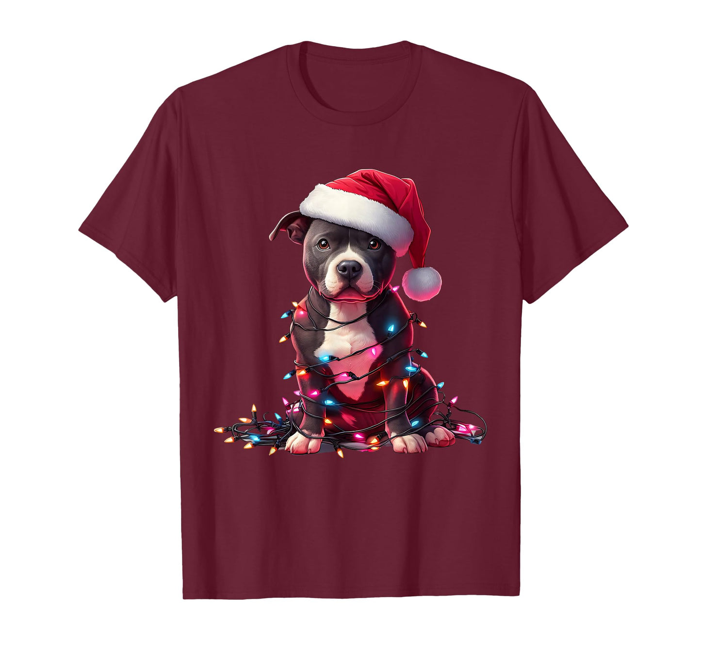 Staffordshire Bull Terrier Dog Christmas Lights Santa Hat T-Shirt