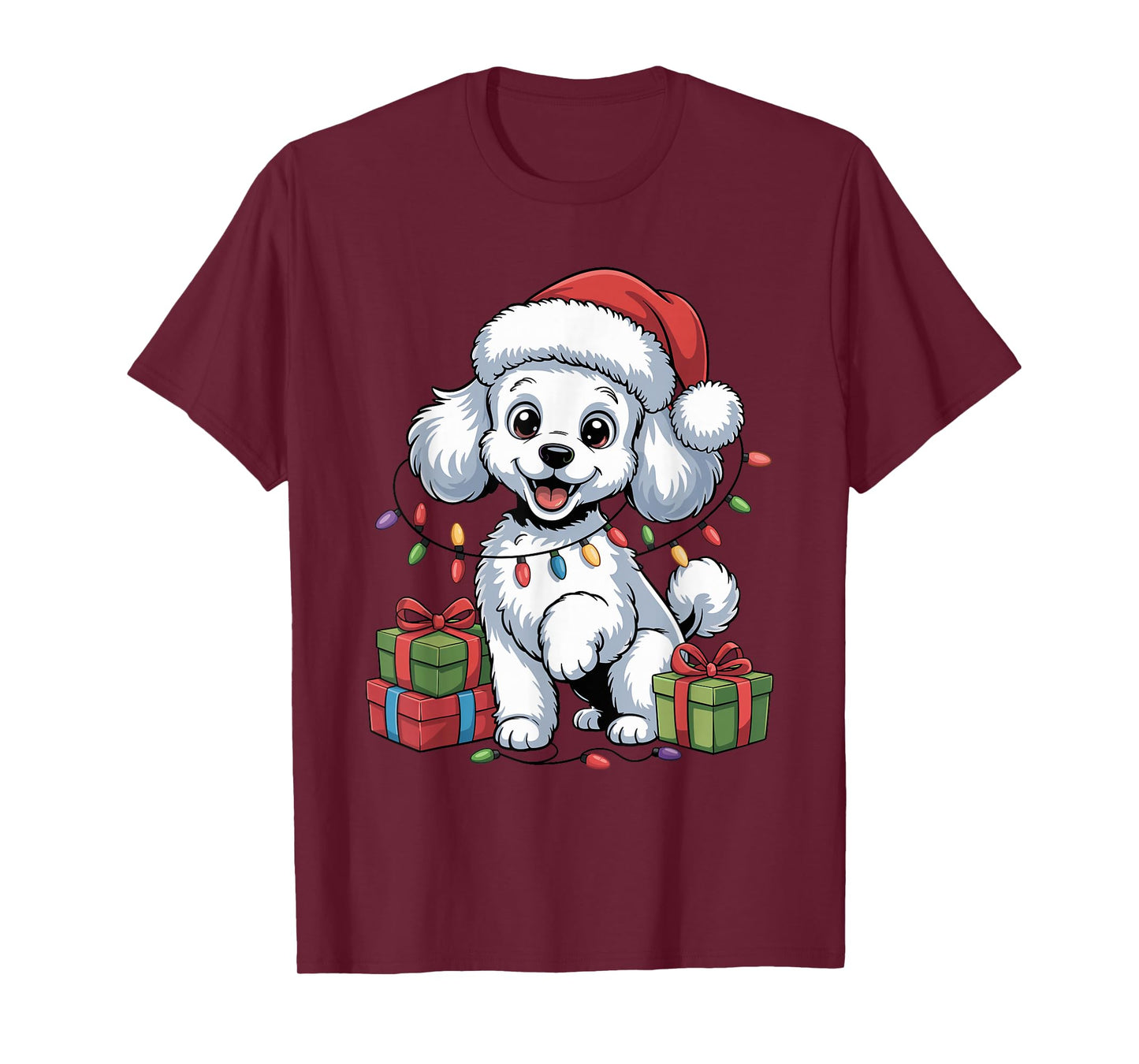Cute Poodle Santa Hat Christmas Xmas Dog Lovers Holiday T-Shirt