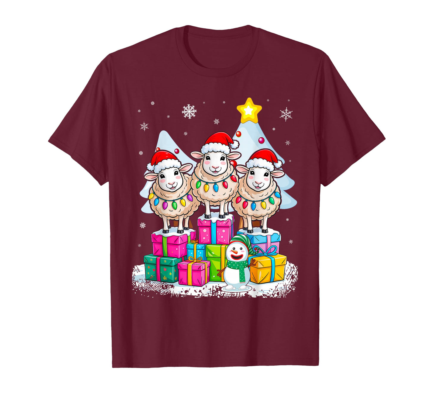 Santa Sheep Funny Christmas Lights Reindeer Farmer T-Shirt