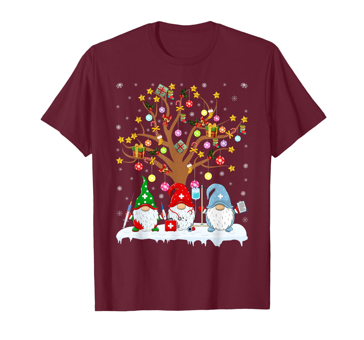 Nurse Christmas Gnomes Xmas Scrub Tops ER Rn Nursing Gnome T-Shirt