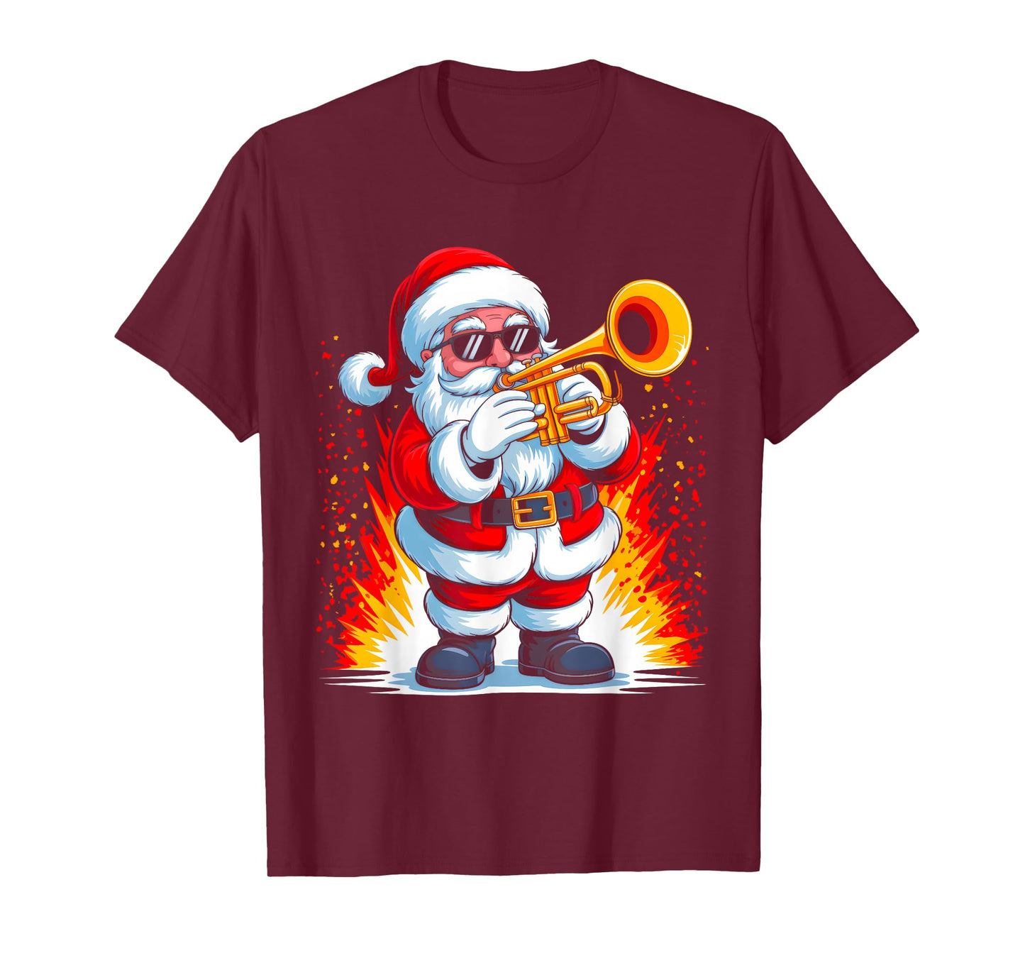 Trumpet Santa Playing Drums Funny Christmas Music Lover Boys T-Shirt
