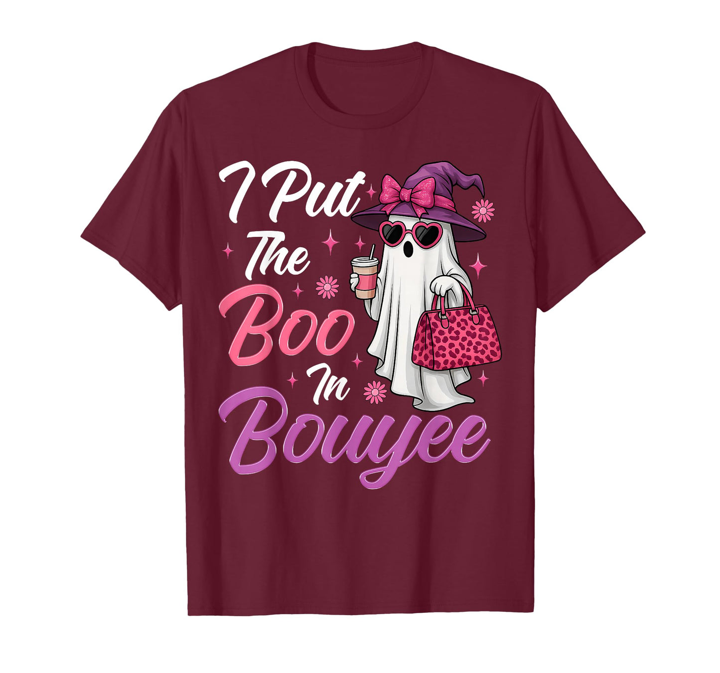 I Put The Boo in Boujee Ghost Funny Pink Leopard Halloween T-Shirt
