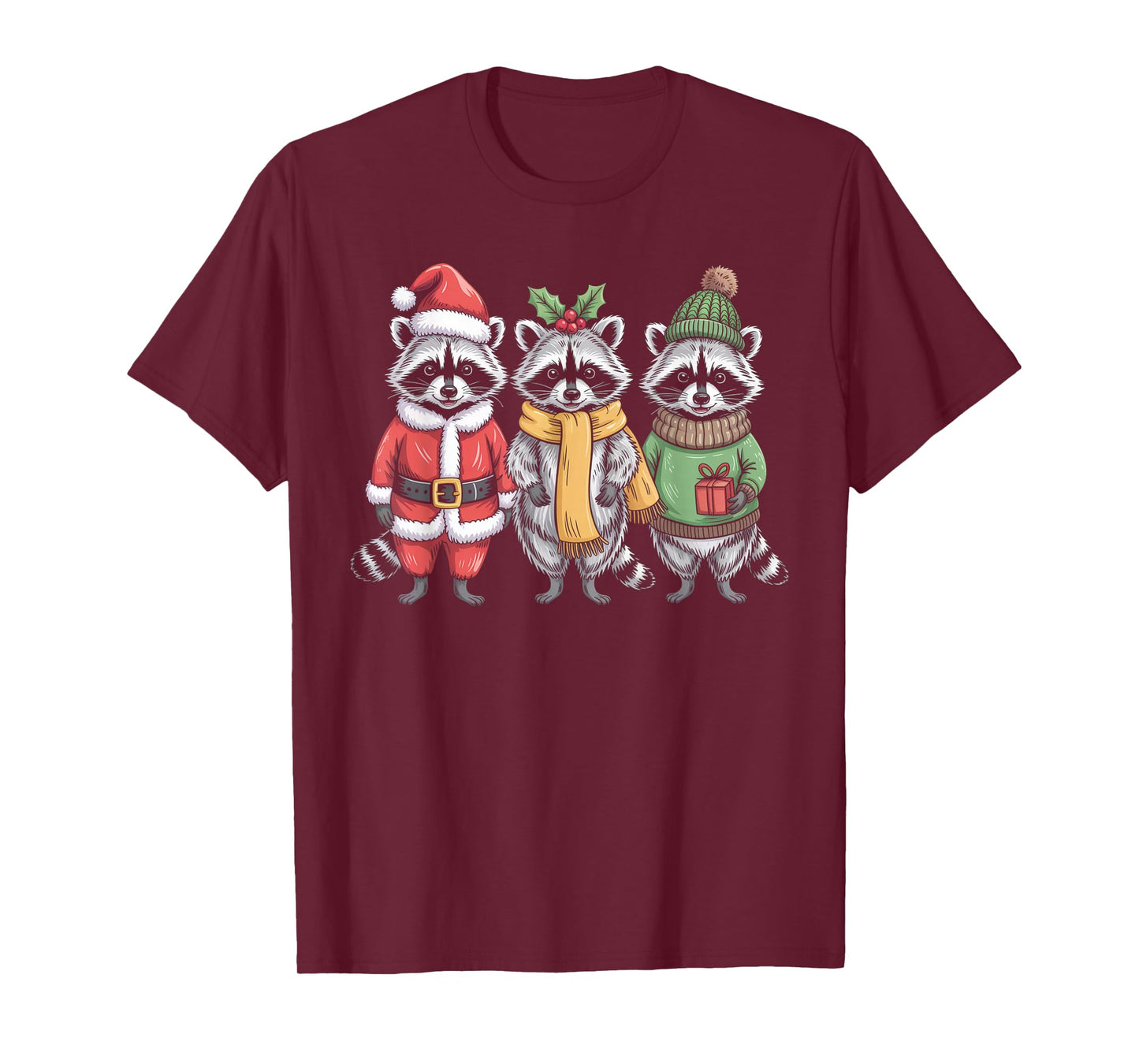 Cute Raccoon Christmas Funny Holiday Santa Claus Animal Gift T-Shirt
