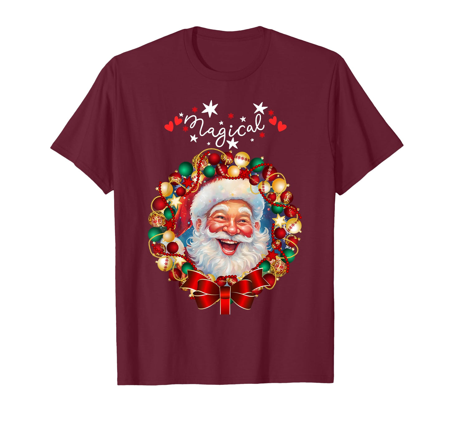 Santa Christmas Magical Funny Happy Xmas Wreath T-Shirt