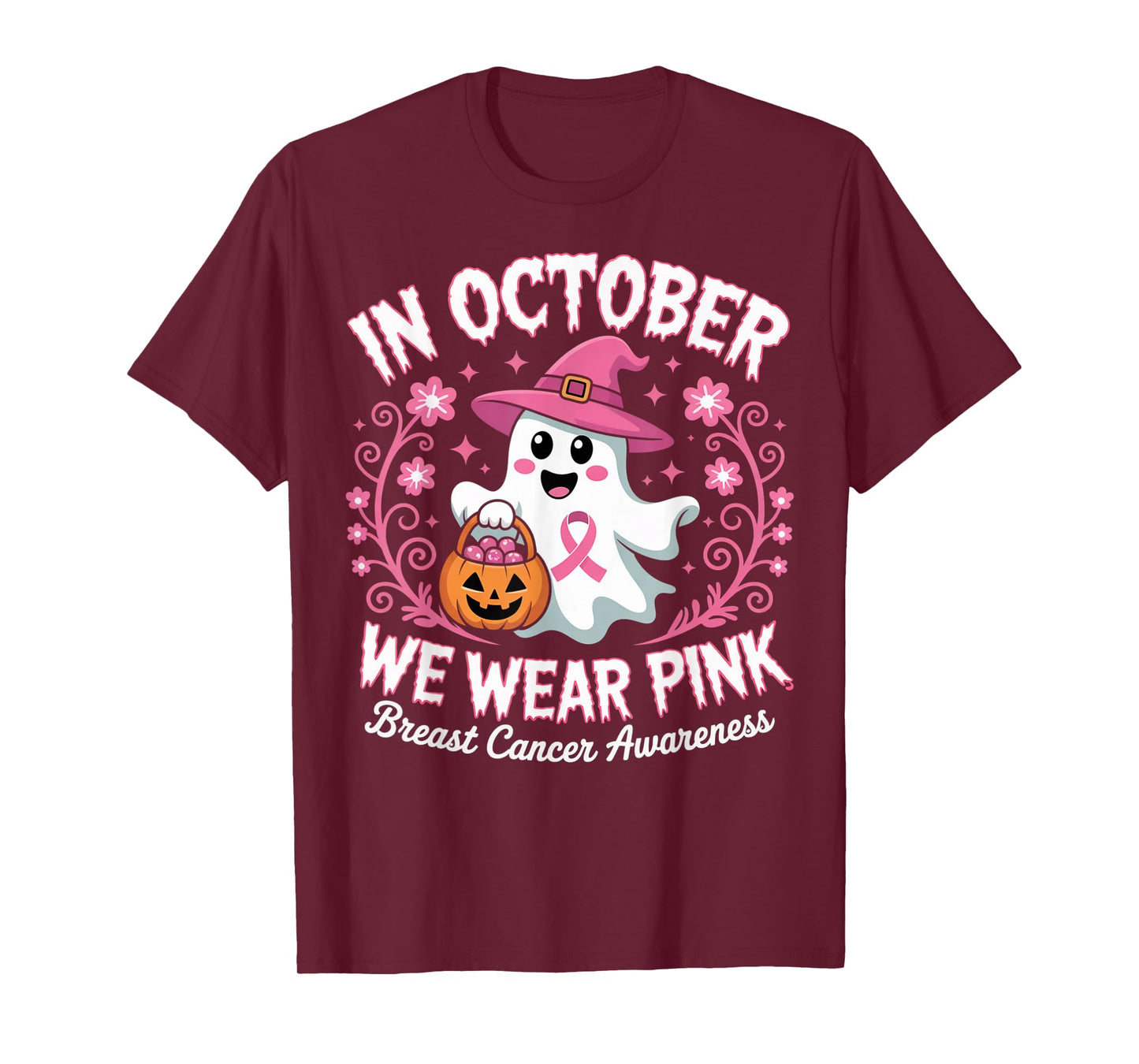 Breast Cancer Women Halloween in October We Wear Pink T-Shirt