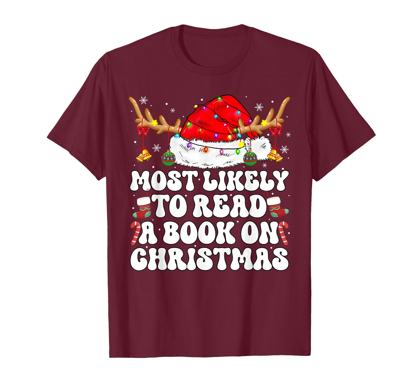 Funny Most Likely to Read A Book On Christmas Family Women T-Shirt
