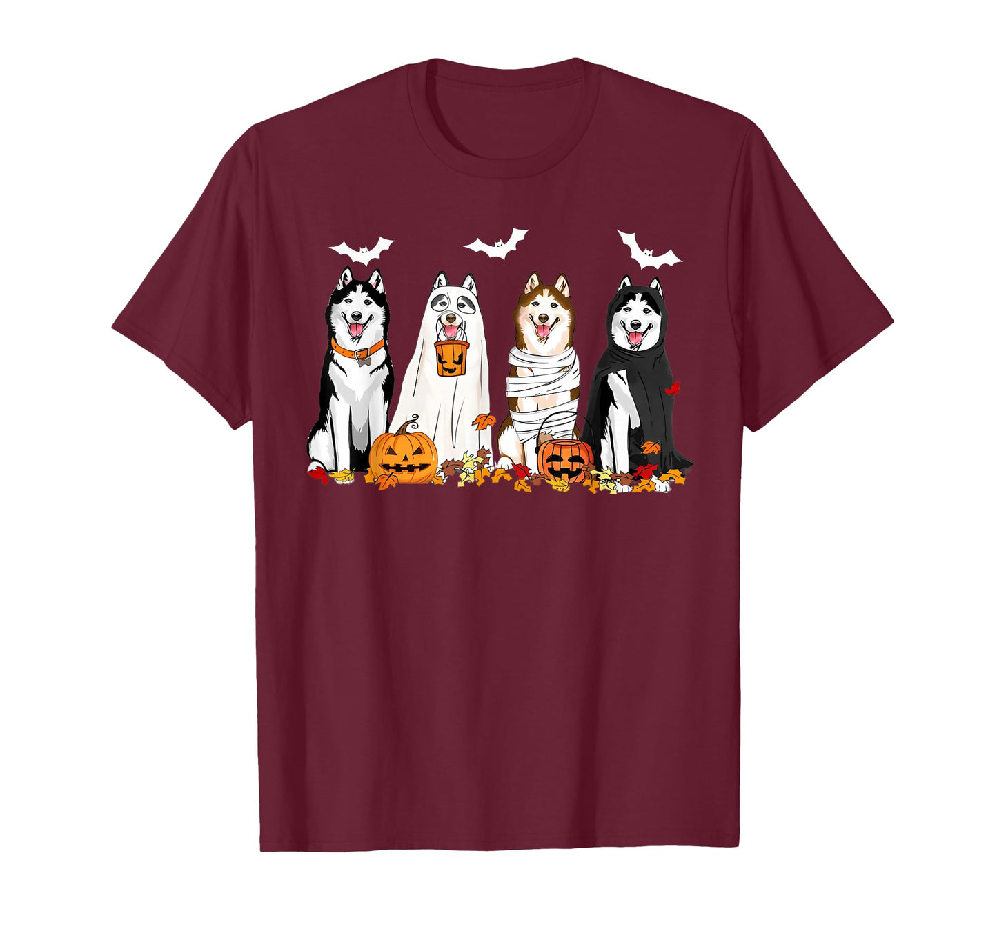 Cute Husky Dogs Ghost Mummy Witch Spooky Halloween Boo T-Shirt