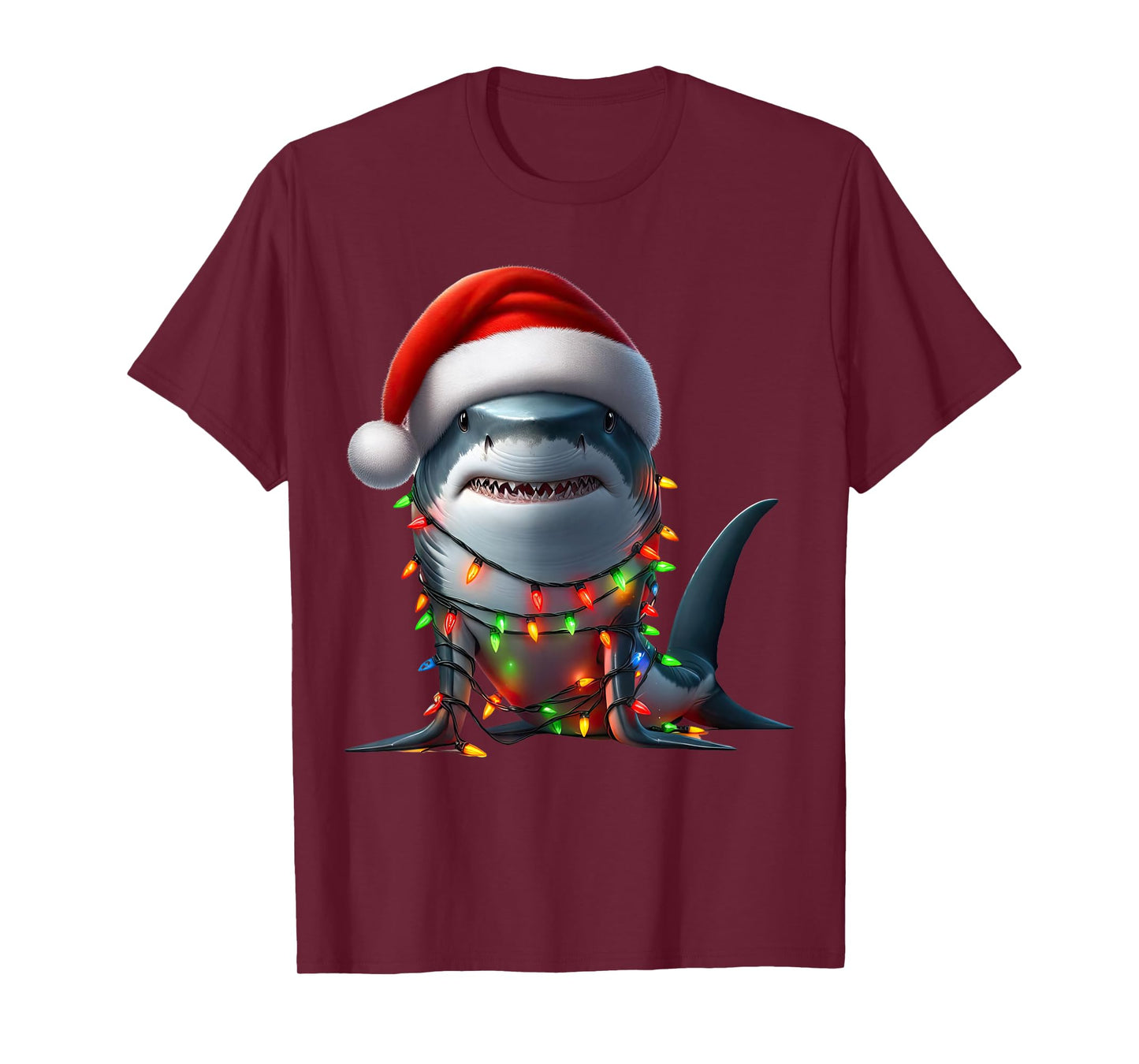 Shark Christmas Lights Funny Santa Hat Merry Xmas T-Shirt
