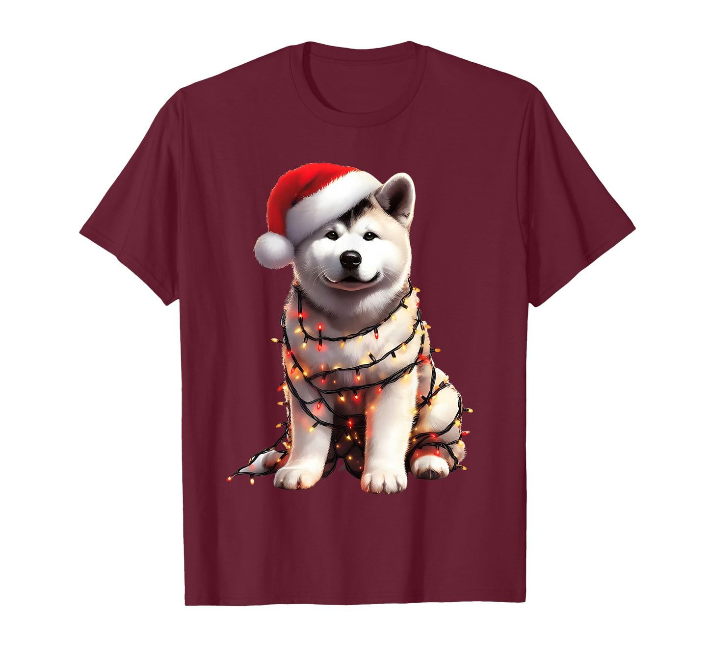 Akita Dog Christmas Lights Santa Hat Dog Lover T-Shirt
