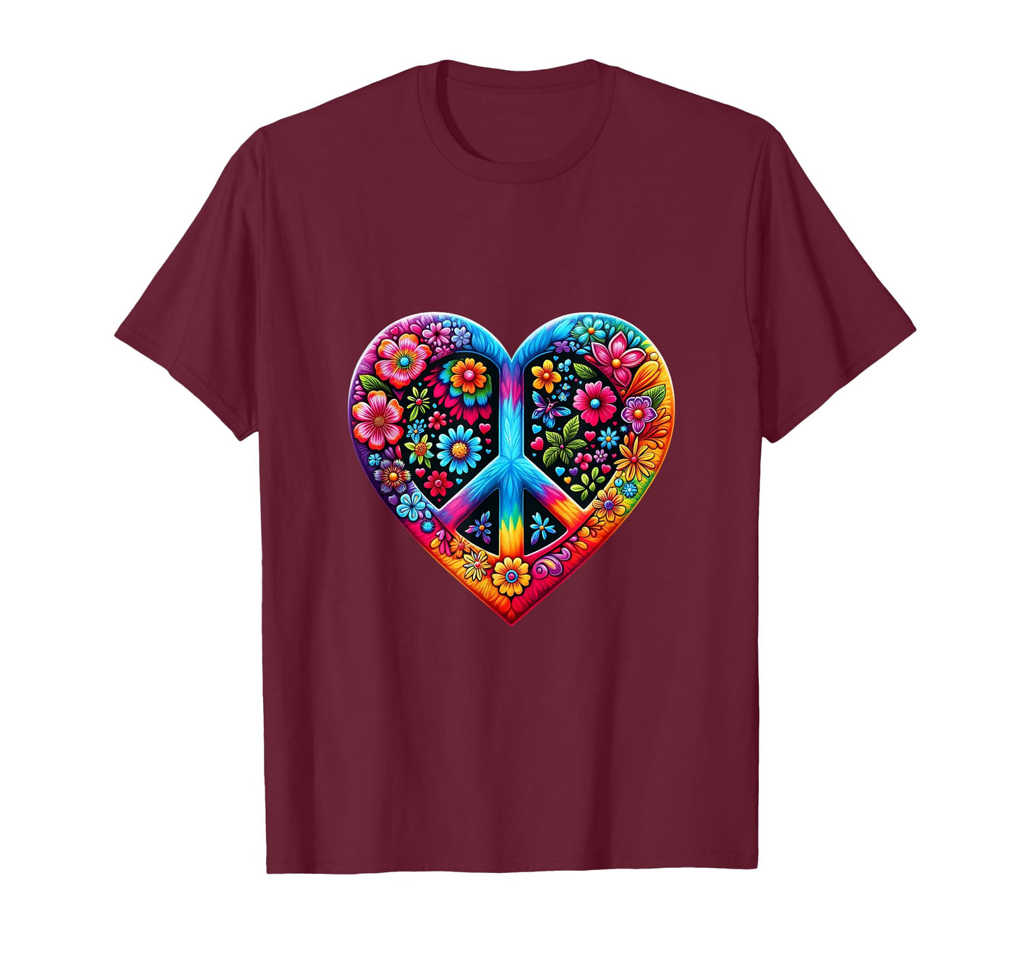 Love Peace Sign 60s 70s Groovy Hippie Flower Vintage Tie Dye T-Shirt