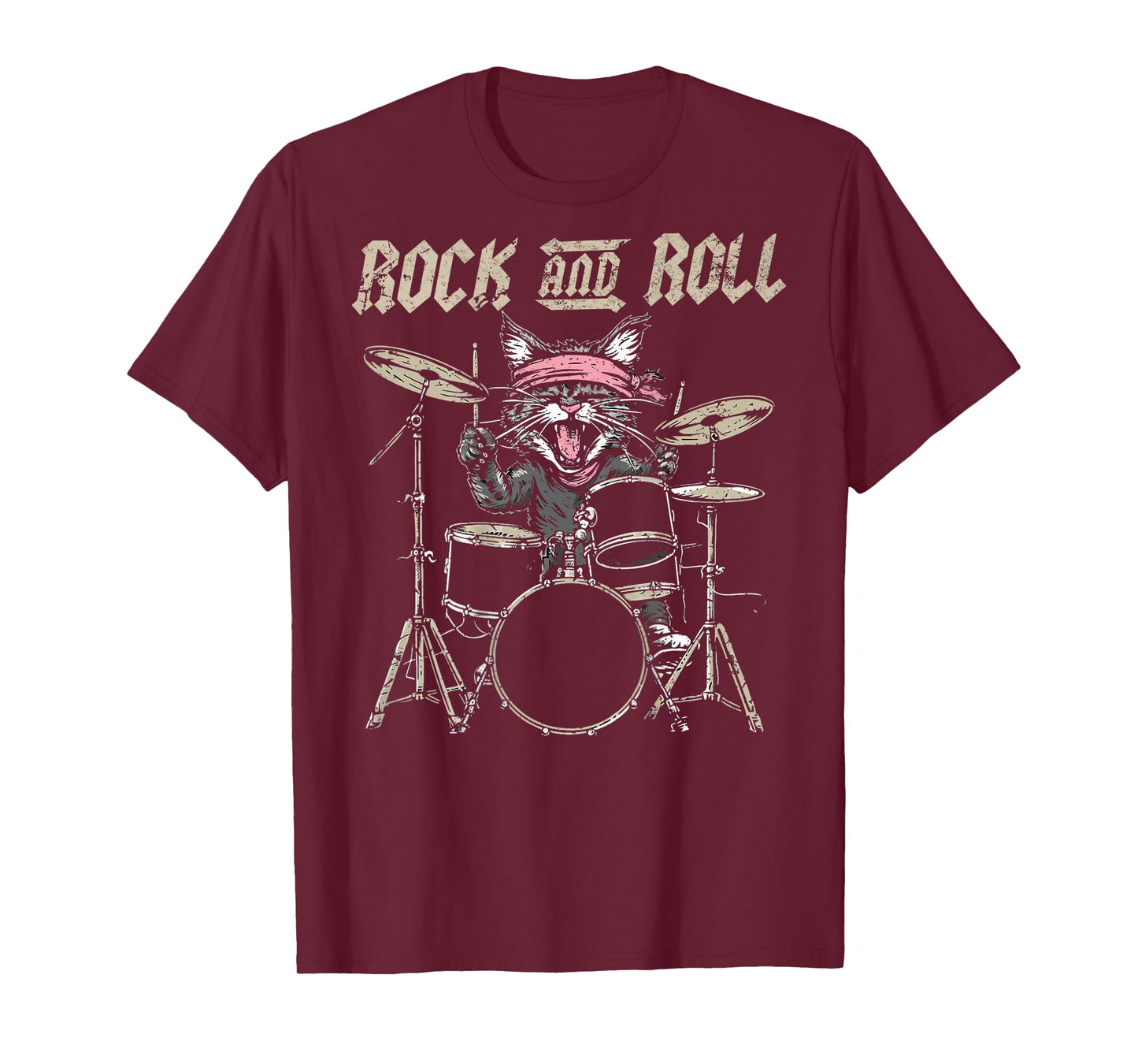 Rock and Roll Cat Drum Vintage ROCK Cat Drummer (ART BACK) T-Shirt for Men Women Kids
