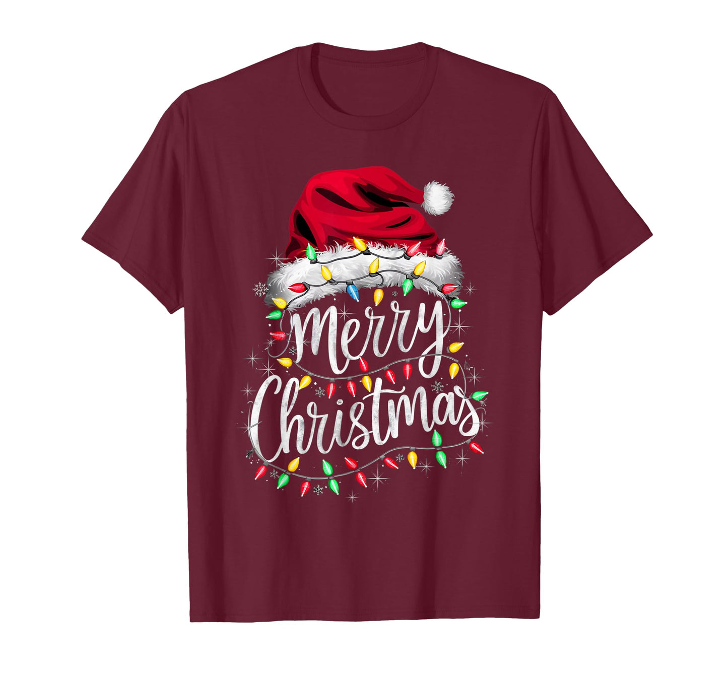 Merry Christmas Lights Red Santa Hat Xmas Family Men Women T-Shirt