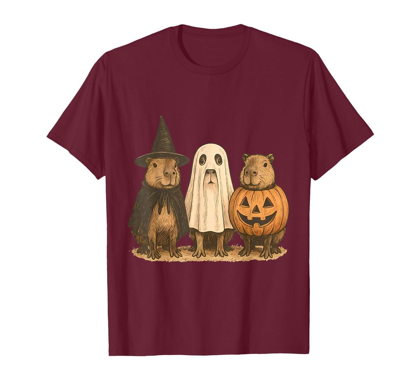 Vintage Cute Capybara Pumpkin Witch Halloween Spooky Season T-Shirt