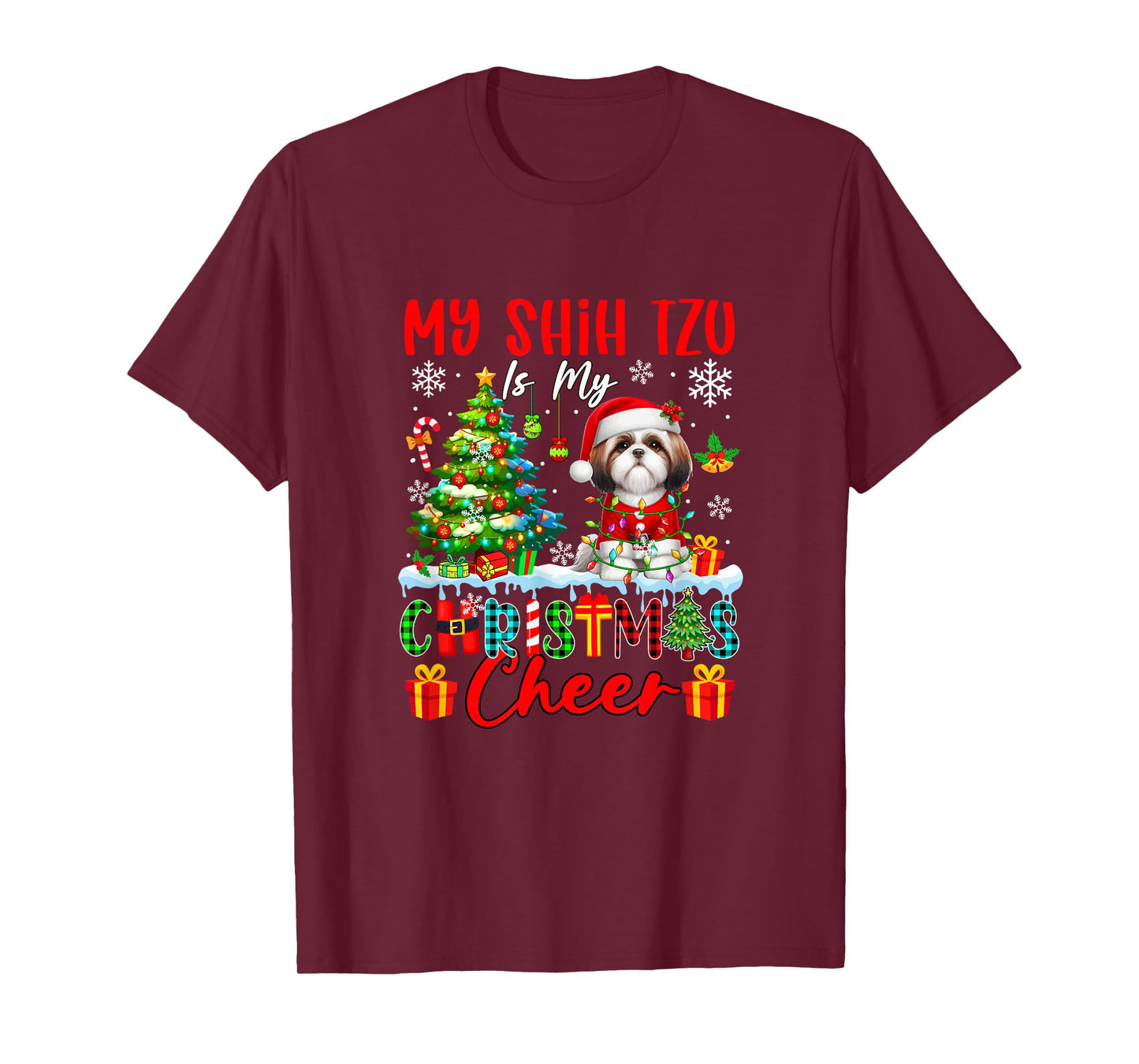 My Shih Tzu is My Xmas Cheer Funny Santa Dog Owner Kids T-Shirt