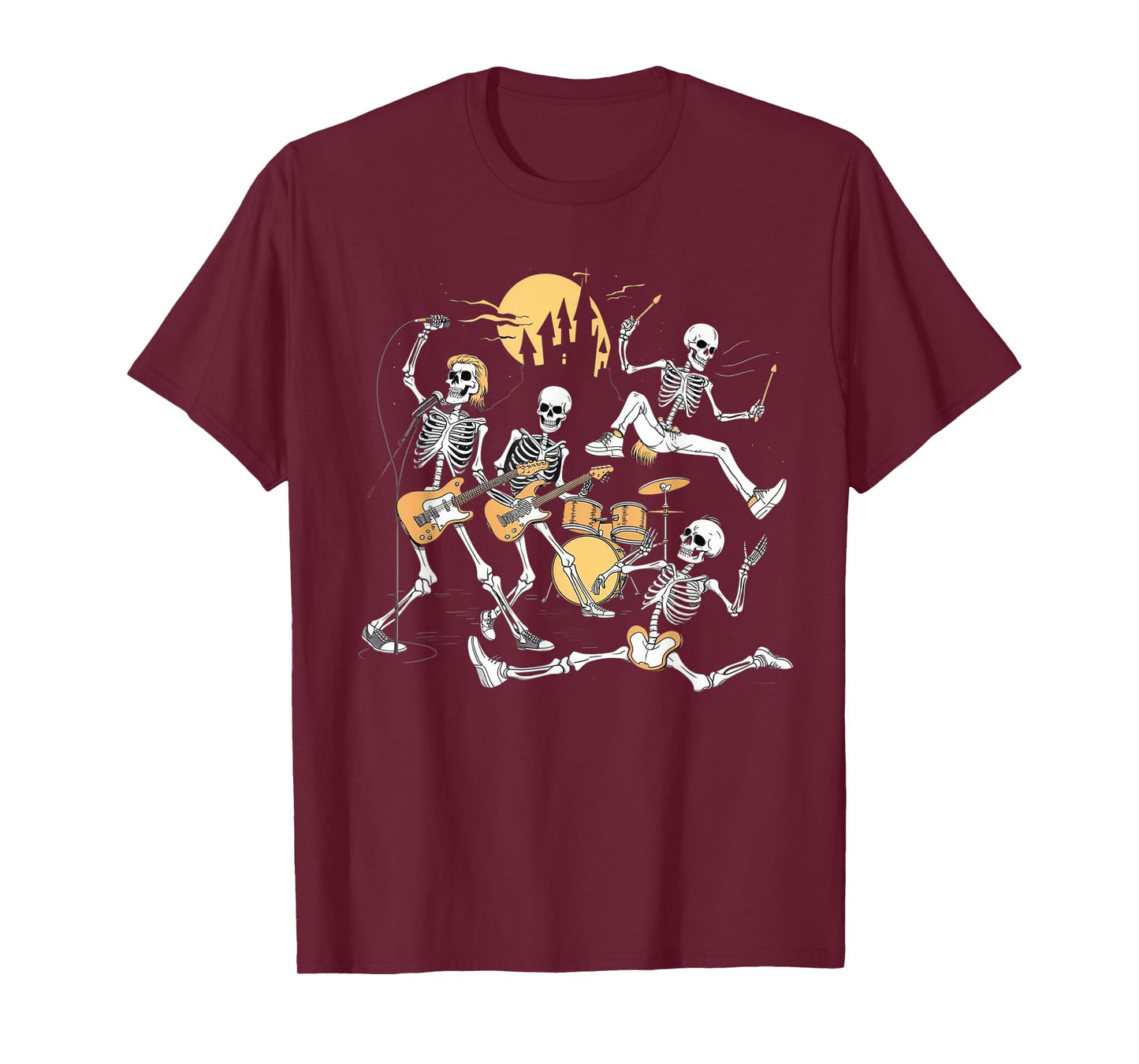 Rock Skeleton Halloween Funny Music Guitar Men Women Kids T-Shirt