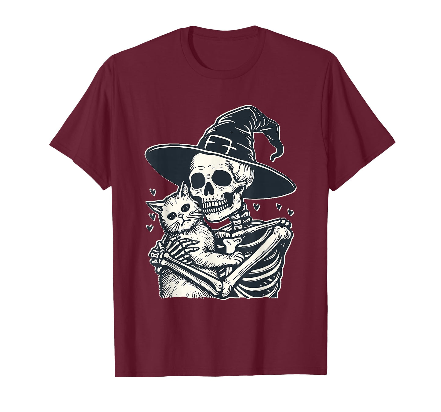Skeleton Witch Hugging Cat Halloween Spooky Cat Lover Fans T-Shirt