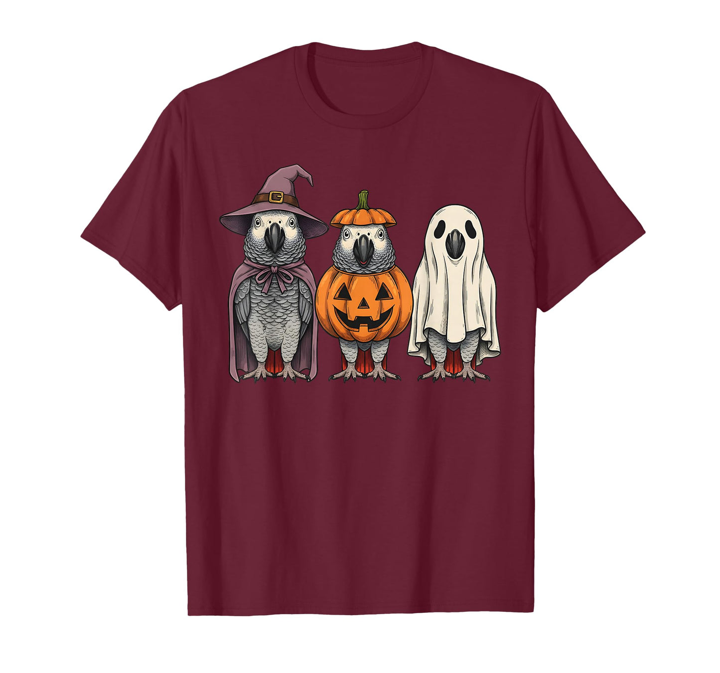 Spooky Ghost African Grey Parrot Lover Pumpkin Halloween T-Shirt