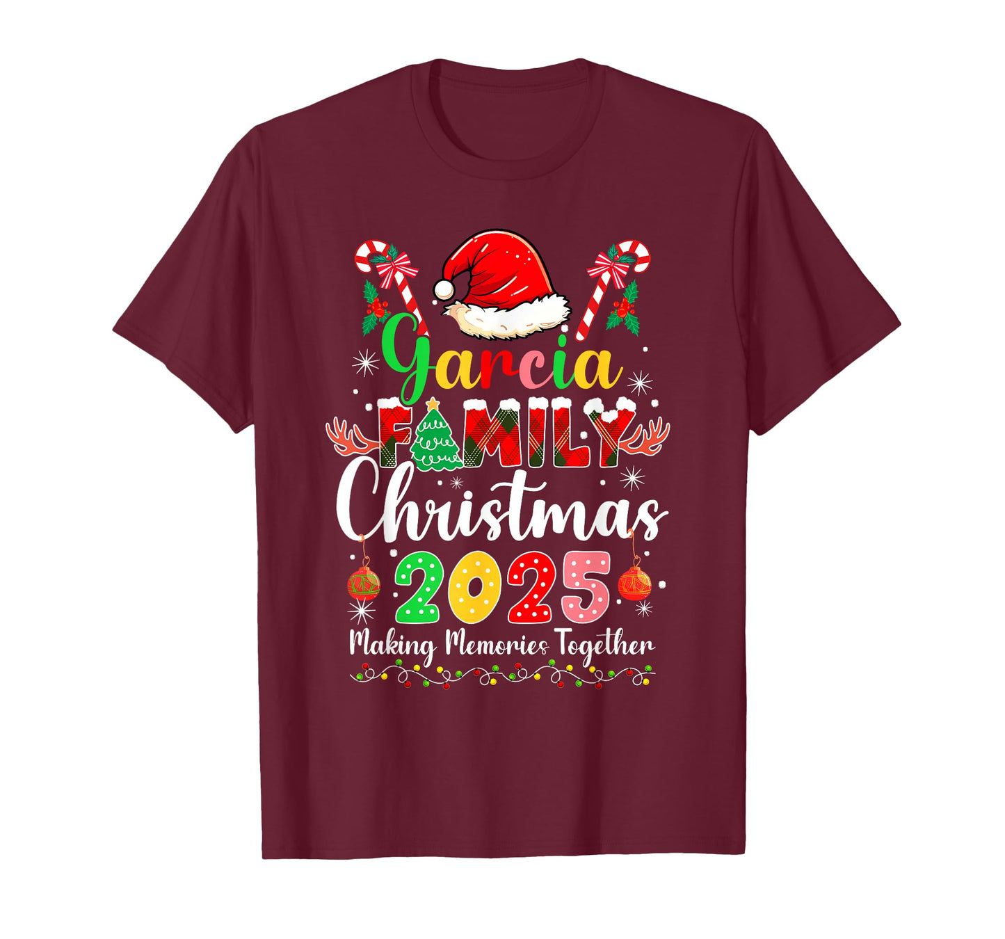 Garcia Family Christmas 2025 Matching Santa Hat Xmas Pjs T-Shirt