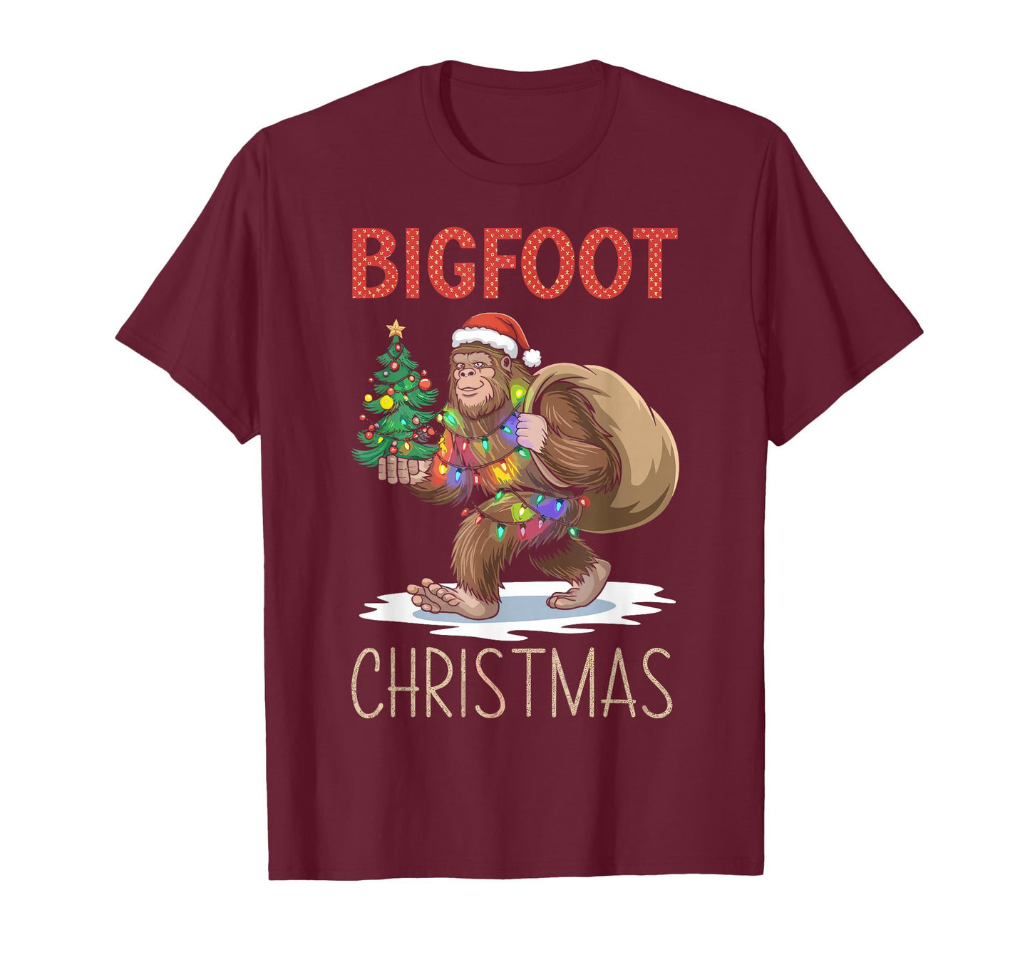 Santa Bigfoot Christmas Lights Funny Sasquatch Believe Xmas T-Shirt