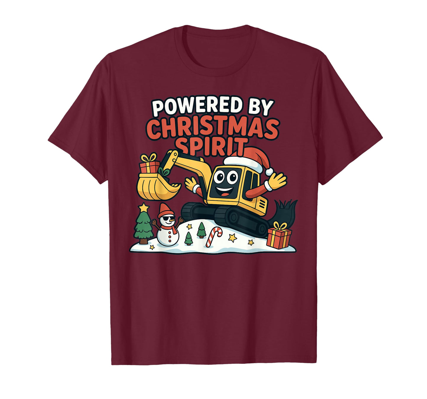 Christmas Excavator Cartoon Powered by Holiday Spirit T-Shirt
