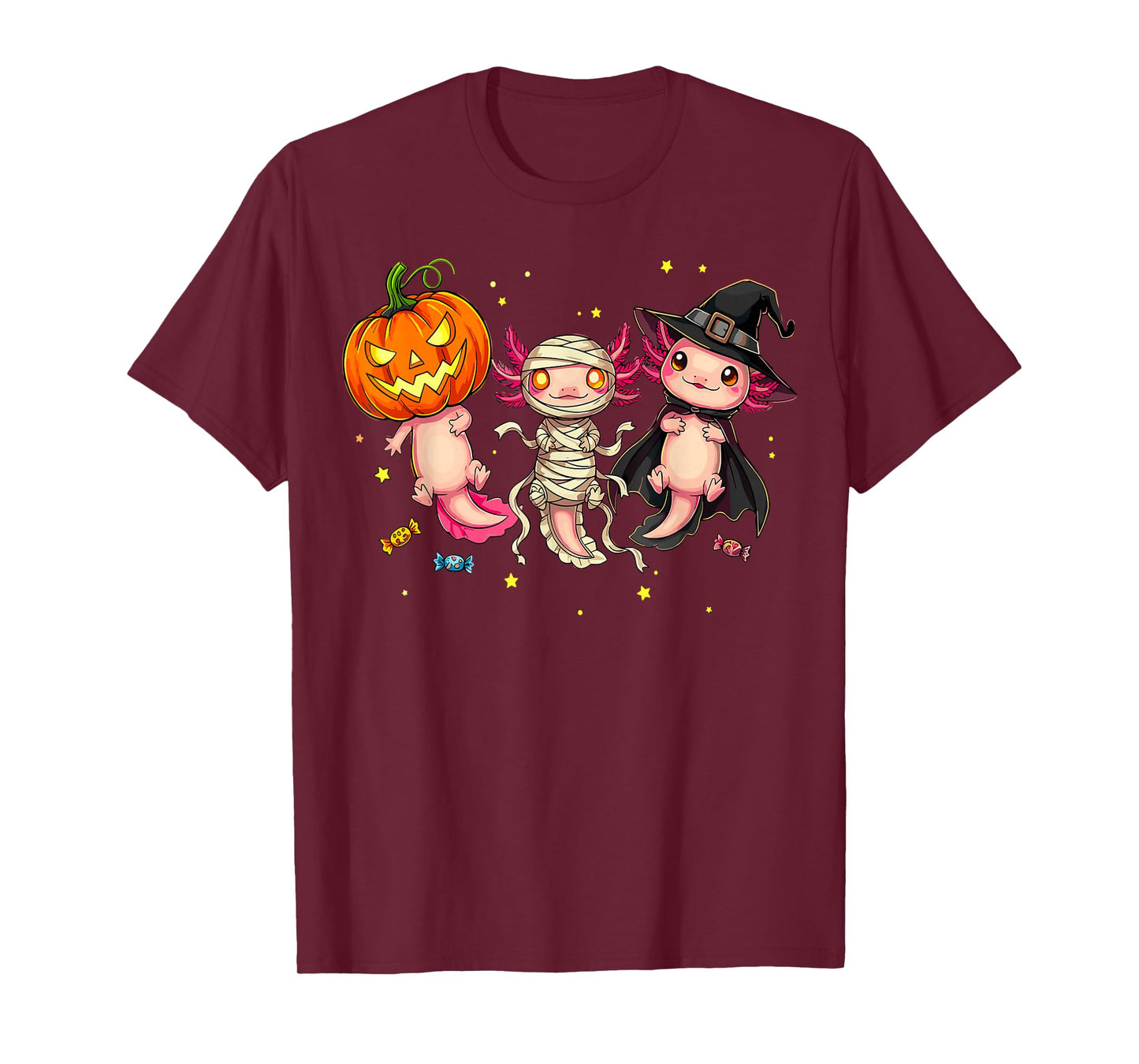 Axolotl Witch Pumpkin Mummy Halloween T-Shirt