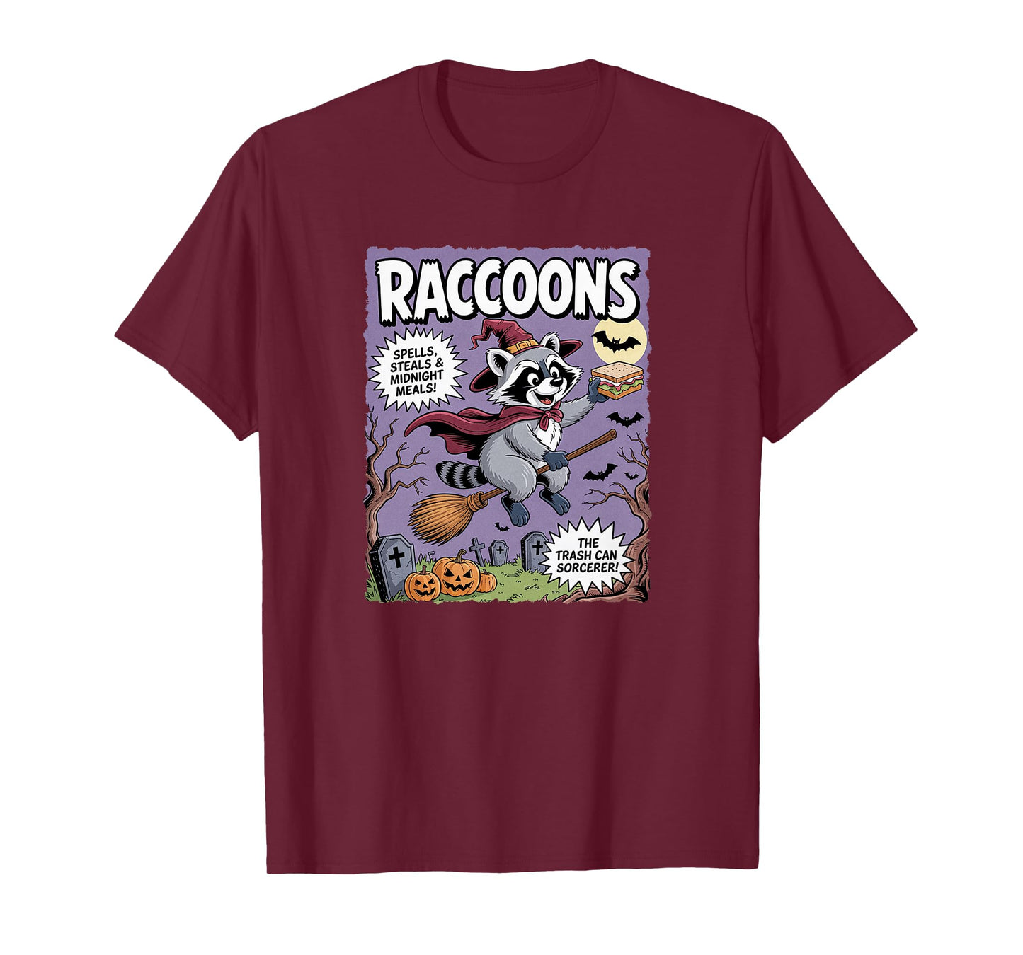 Cute Vintage Raccoon Witch Halloween Funny Trash Panda Comic T-Shirt