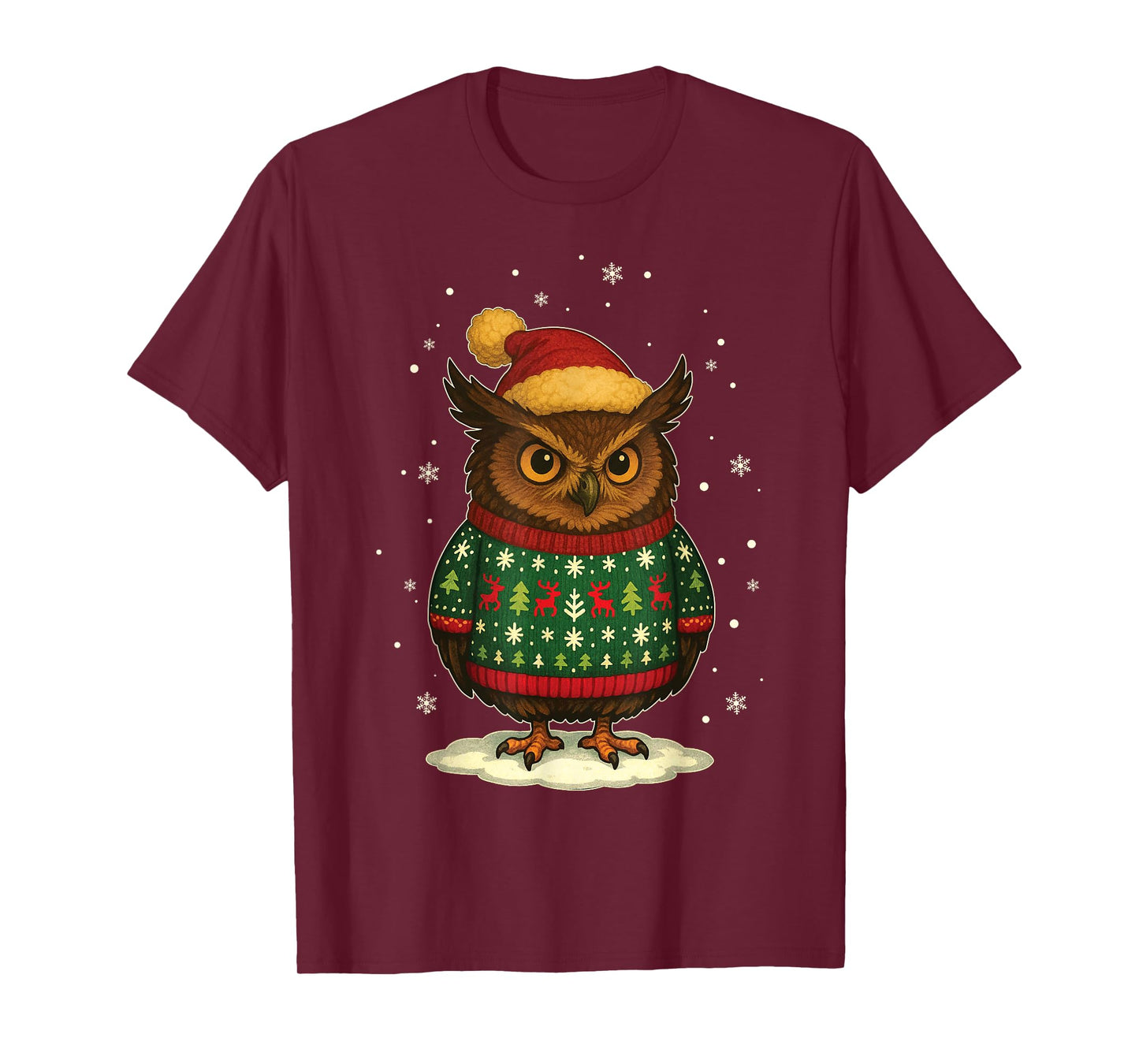 Owl Santa Hat Merry Christmas Funny Ugly Christmas T-Shirt