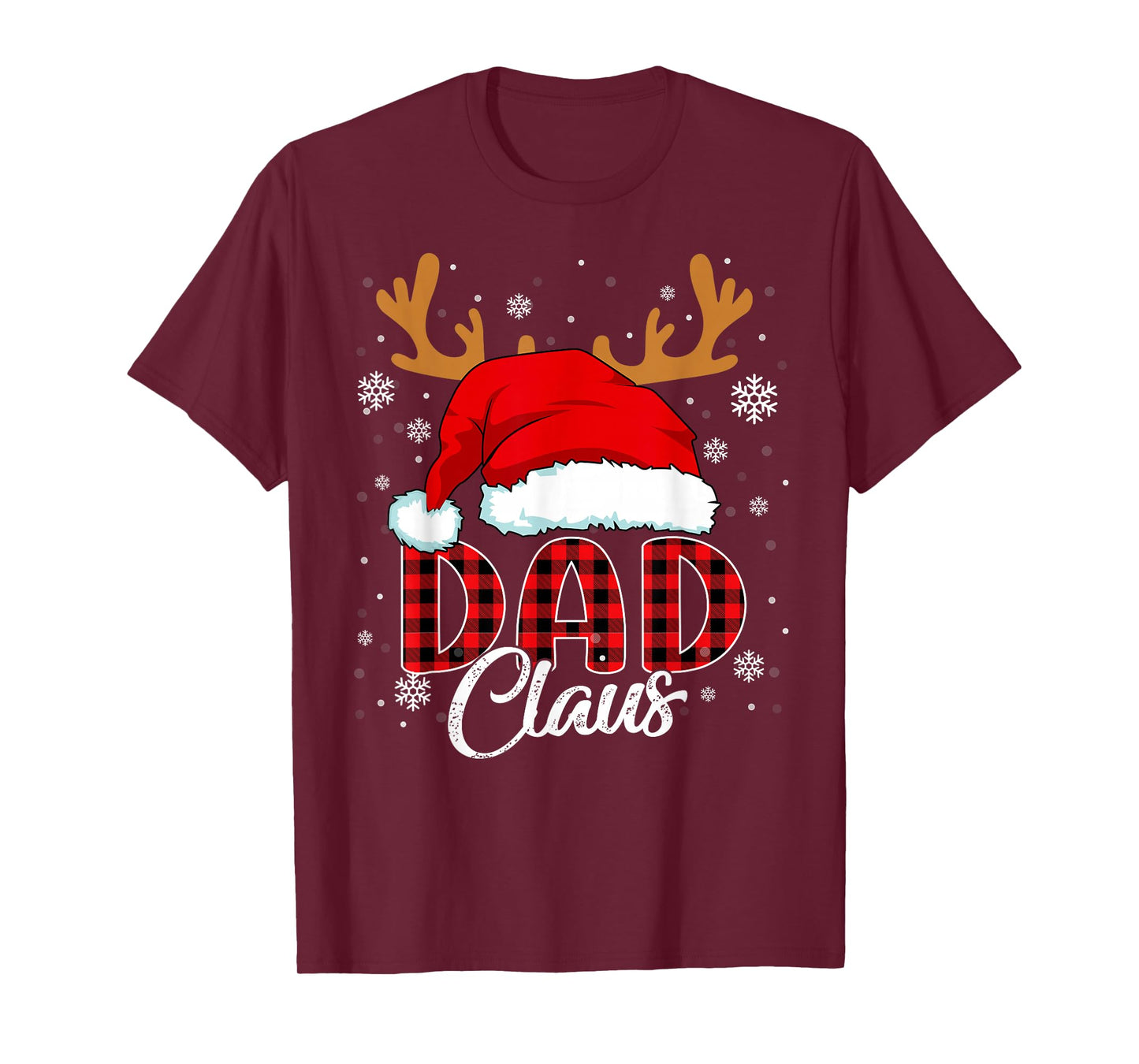 Dad Claus Santa Hat Christmas Red Plaid Matching Family T-Shirt