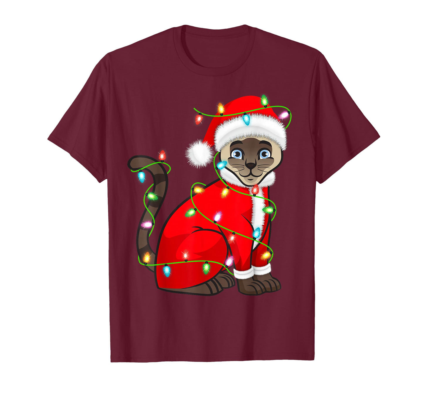 Siamese Cat Christmas Lights Santa Costume Cute Animal Xmas T-Shirt