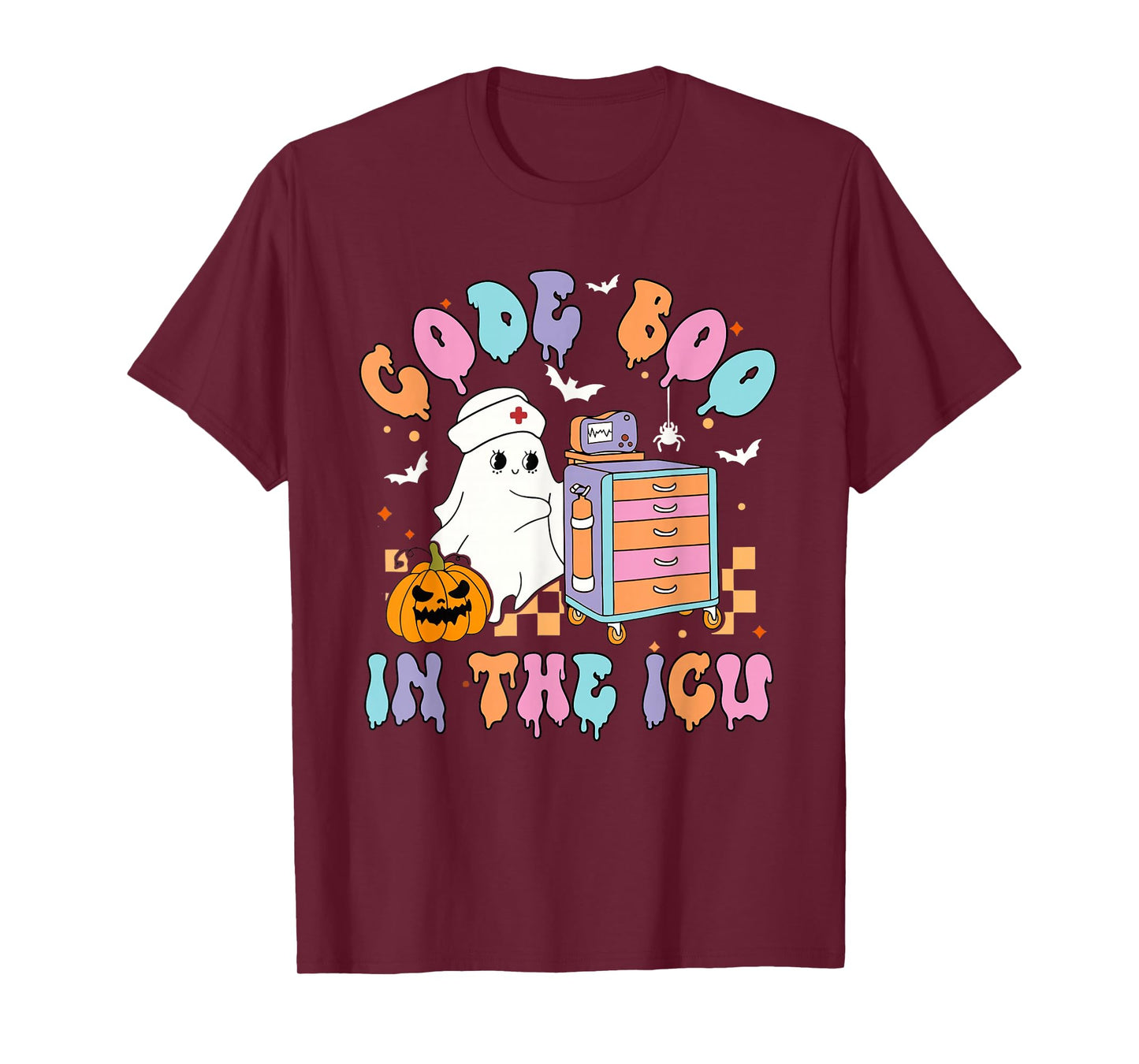 Retro Halloween Micu Sicu RN Nurse Ghost Code Boo in The ICU T-Shirt
