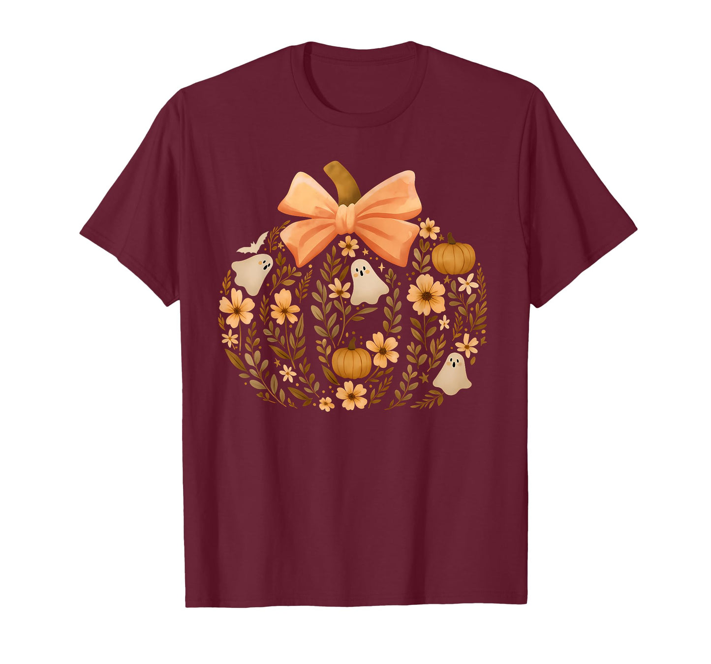 Coquette Vintage Floral Pumpkin Ghost, Floral Fall Ghost T-Shirt