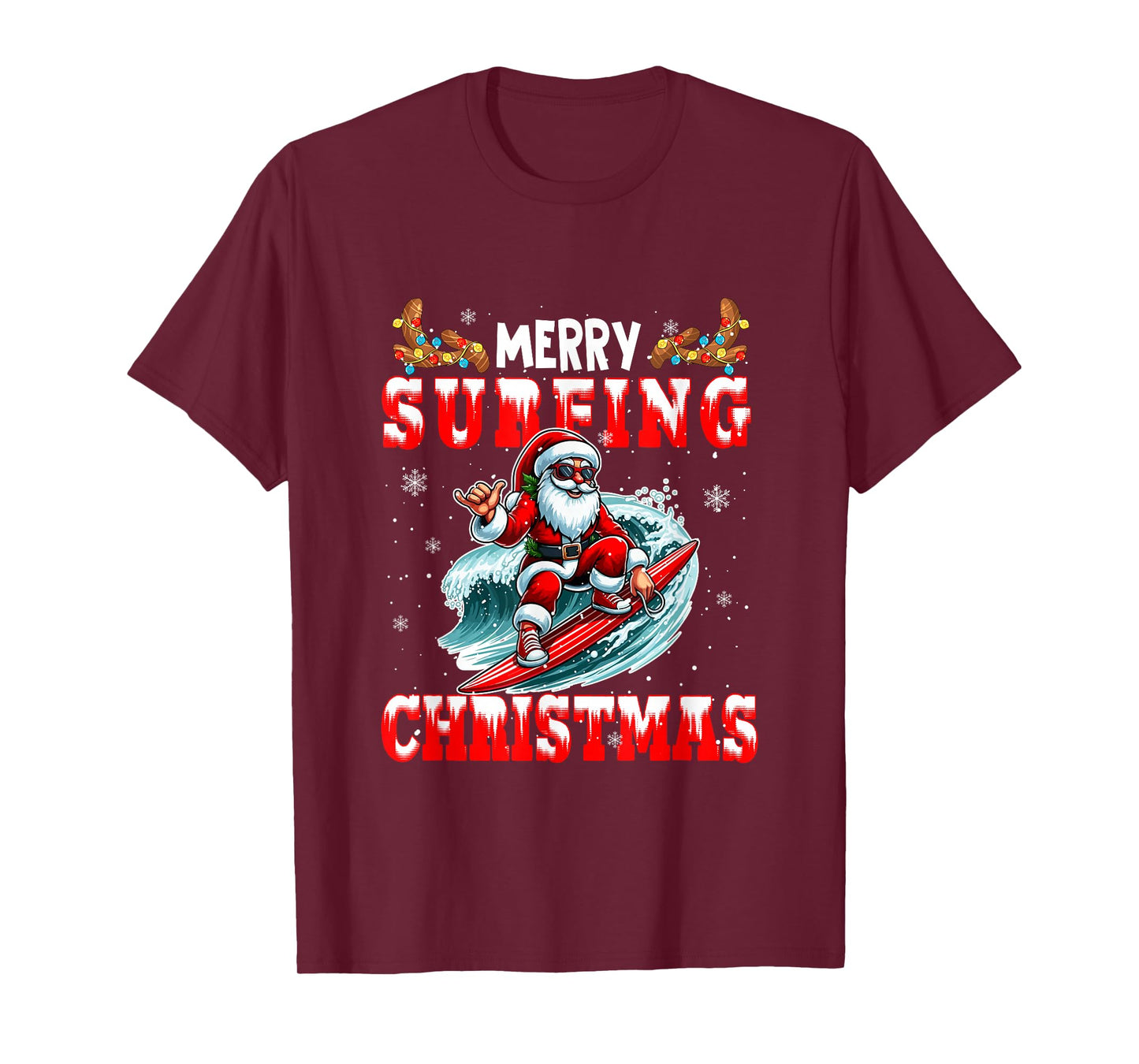Merry Christmas Surfing Santa Colorful Costume Sport Lover T-Shirt