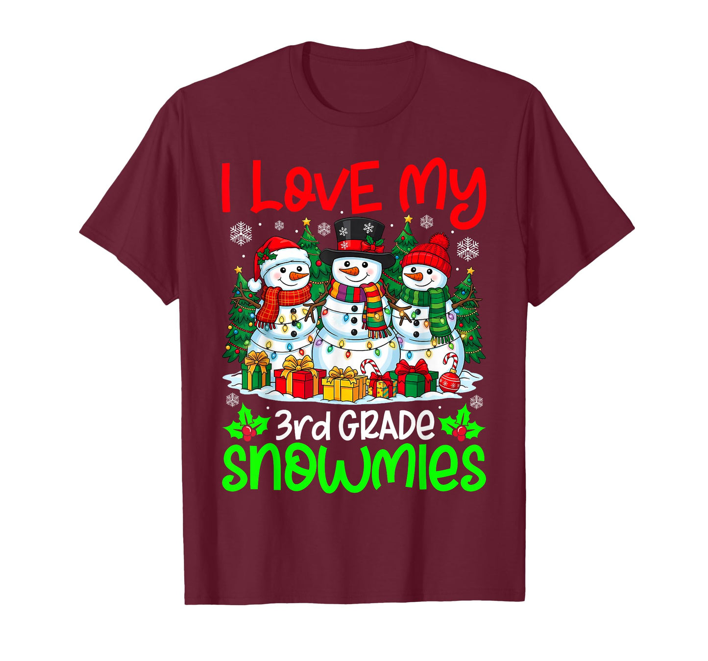 I Love My 3rd Grade Snowmies Christmas Teacher Students Xmas T-Shirt