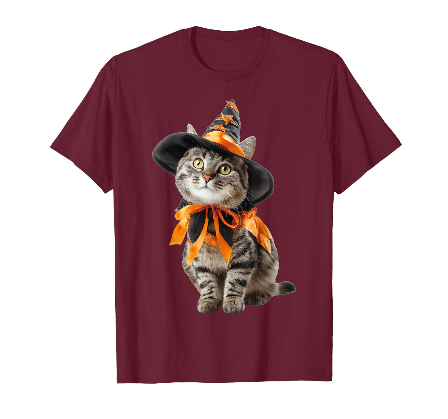 Cat Wearing Witch Wizard Costume Funny Halloween Graphic T-Shirt