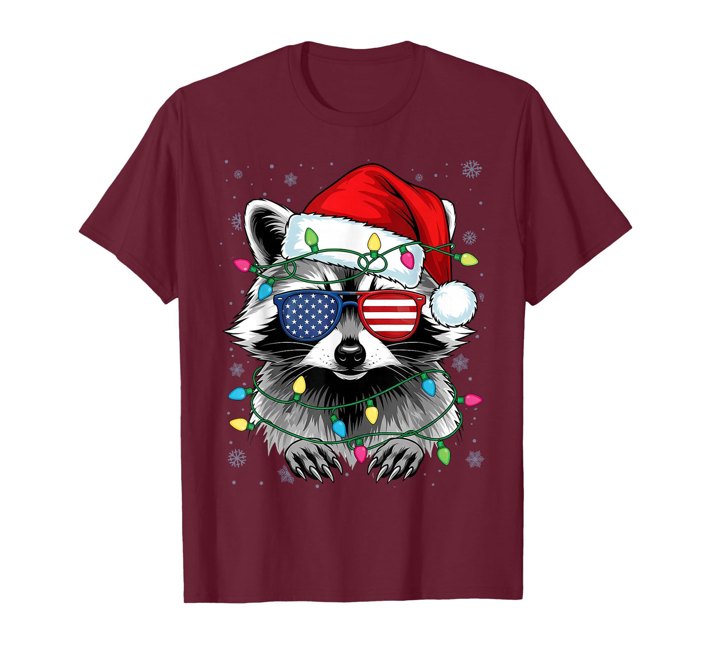 Christmas Lights Raccoon Santa Funny Tree T-Shirt