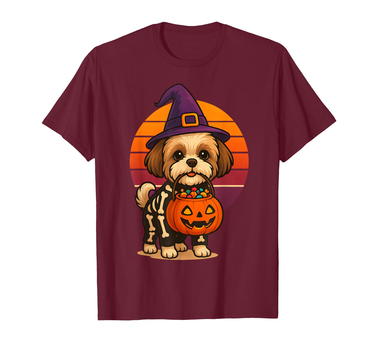 Shih Tzu Dog Halloween Spooky Skeleton Trick or Treat T-Shirt