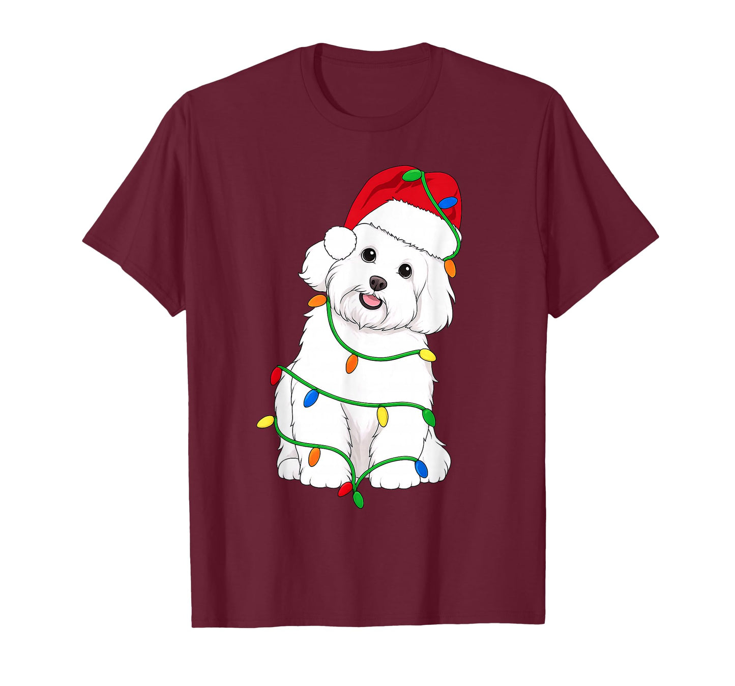 Maltese Dog Christmas Tree Lights Holiday Dog Lover T-Shirt