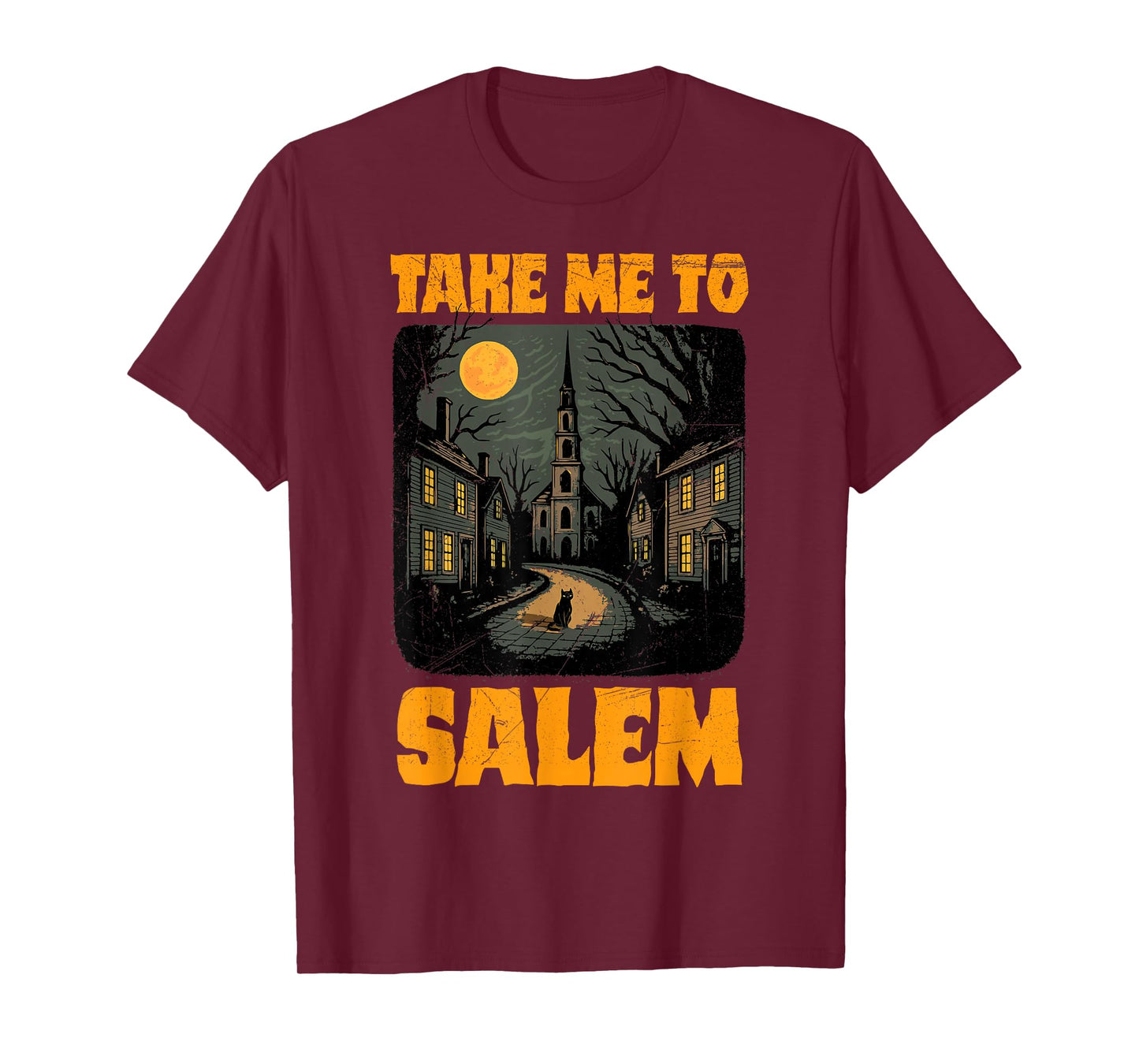 Vintage Take Me to Salem Halloween Spooky Season Black Cat T-Shirt