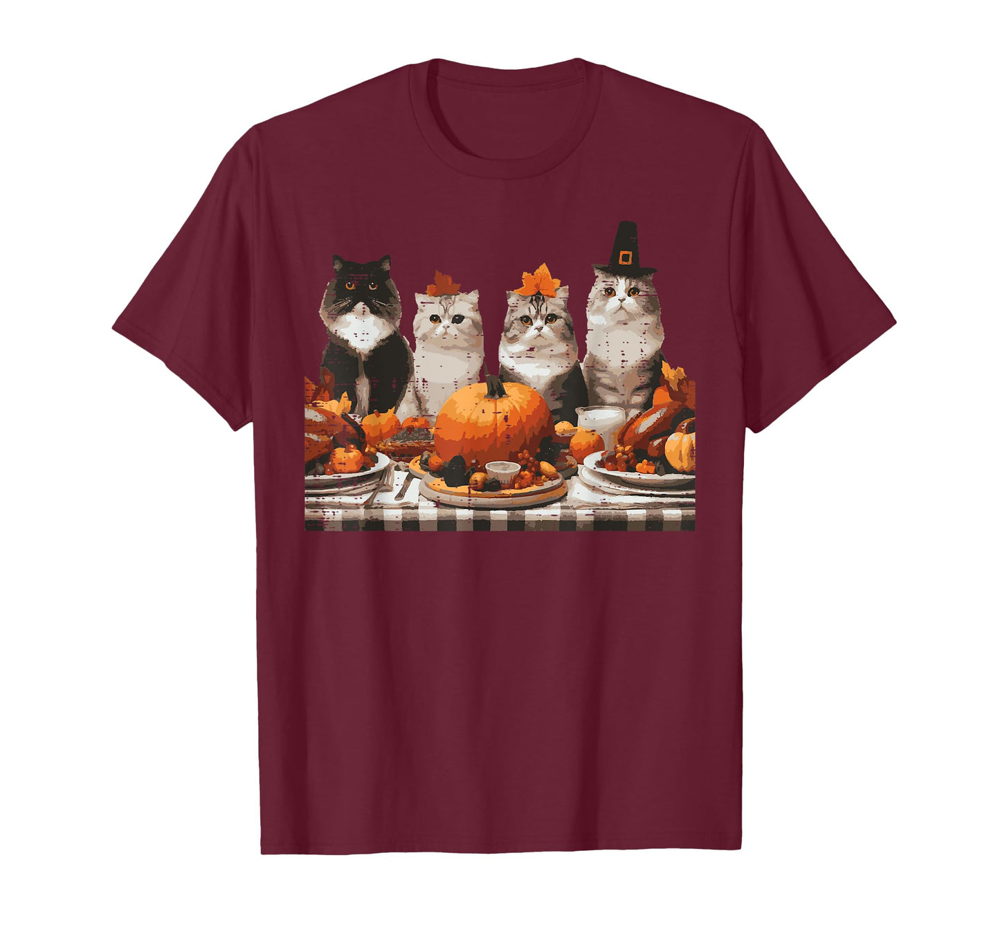 Thanksgiving Cats Dinner Feast Vintage Fall Men Women Kids T-Shirt