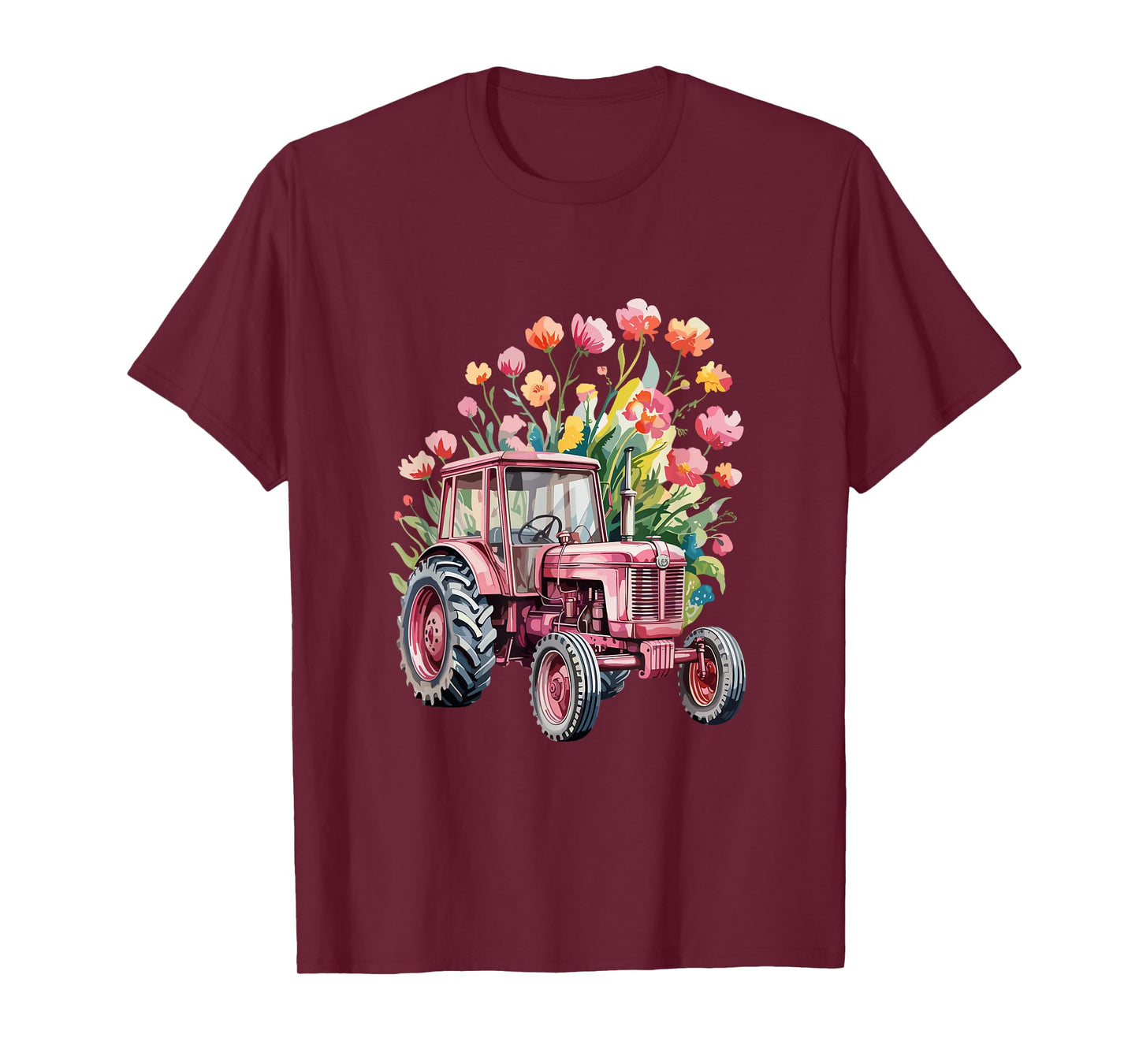 Floral Flower Pink Tractor Country Farm Girl T-Shirt