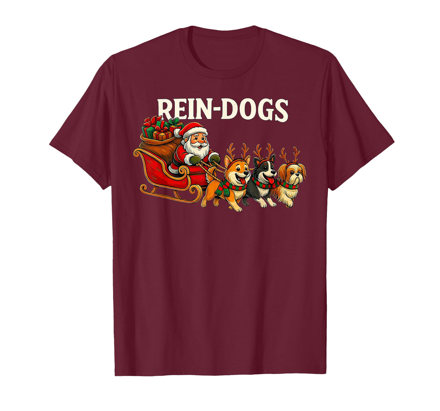 Reindogs Cute Sleigh Dogs Funny Santa Xmas T-Shirt